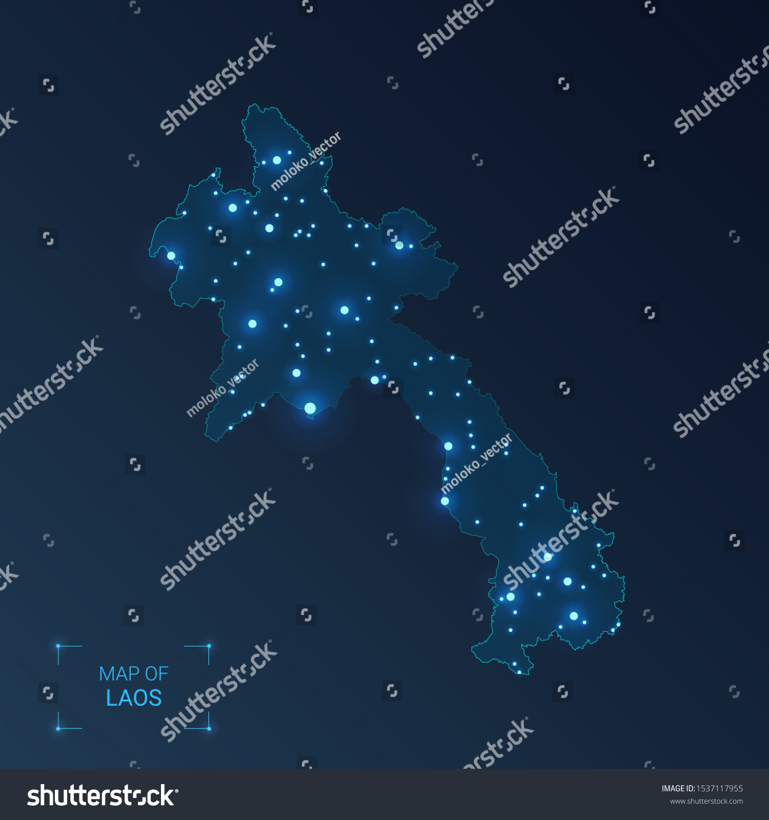 Laos Map Cities Luminous Dots Neon Vector De Stock Libre De Regal As