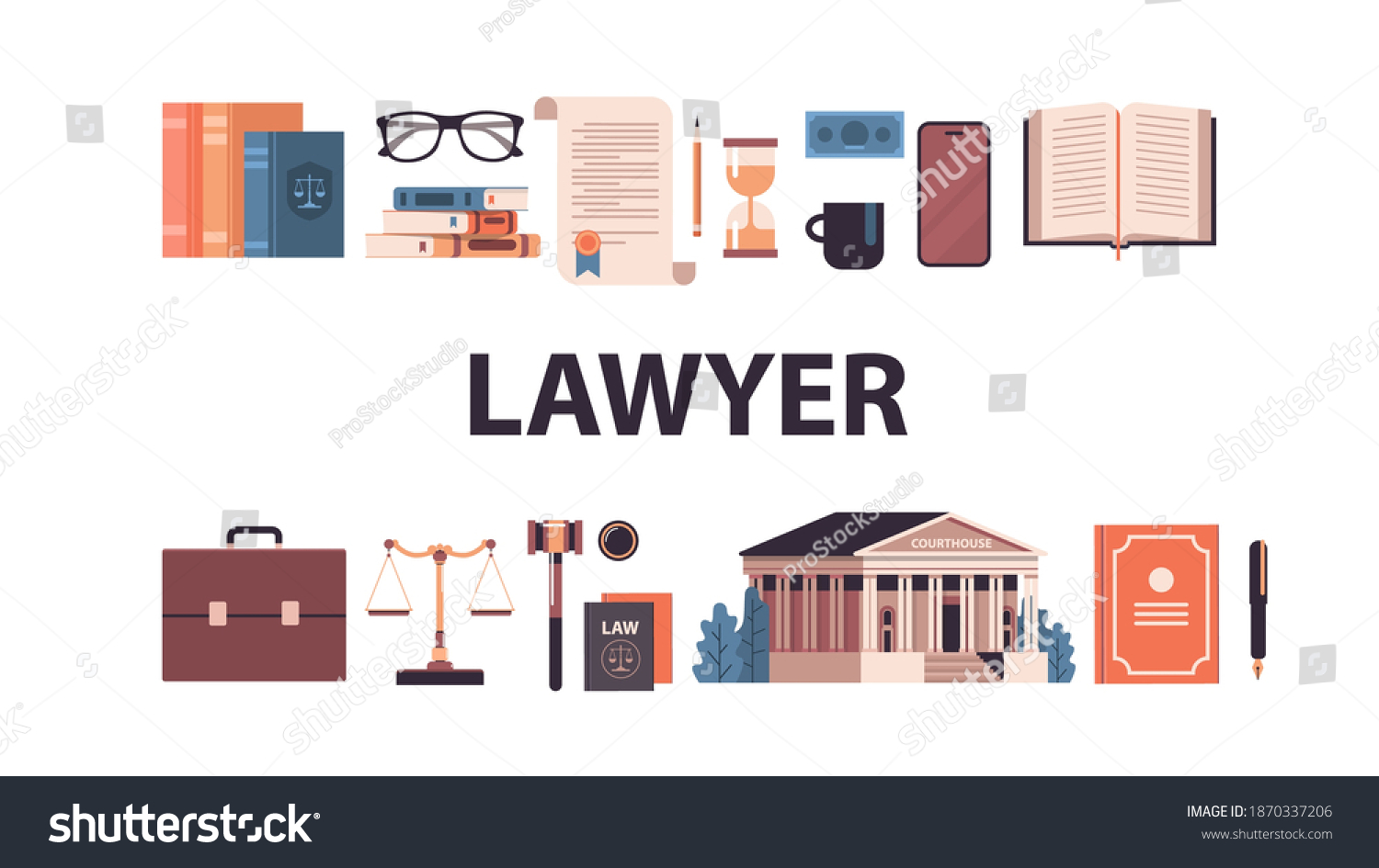 Law Justice Set Gavel Judge Books Stock Vector Royalty Free