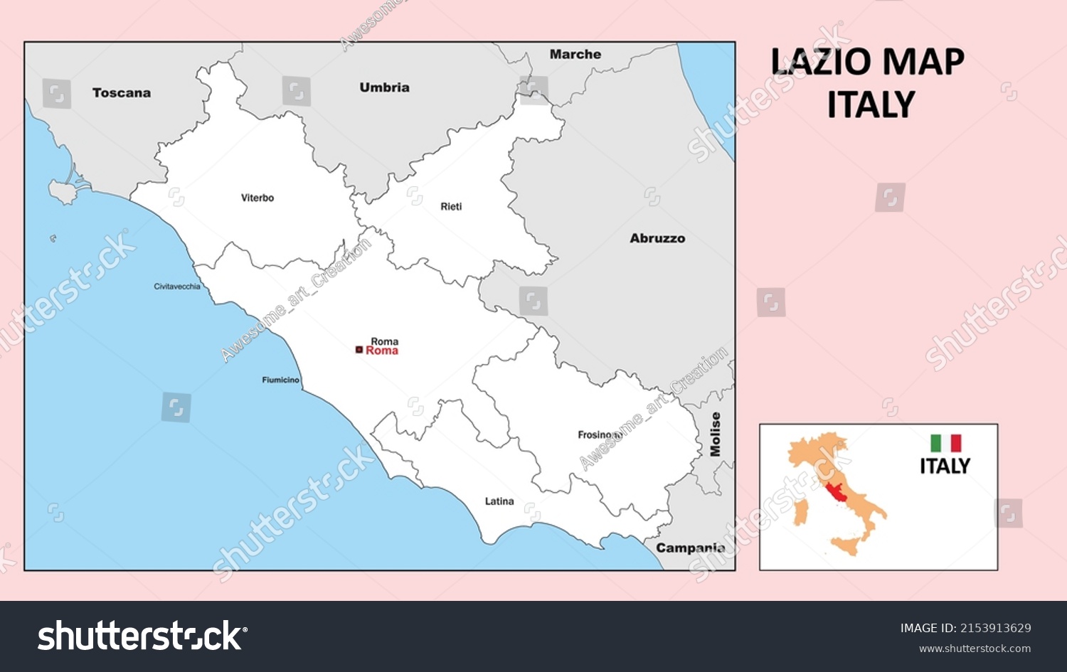 Lazio Map Political Map Lazio Boundaries Stock Vector Royalty Free