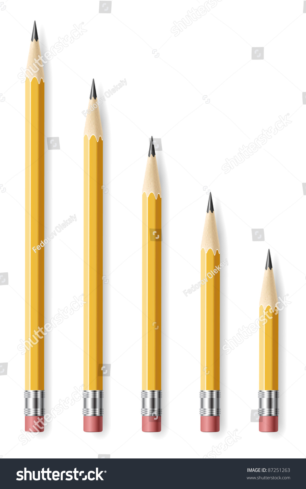 Lead Pencils Various Length On White Background. Stock Vector