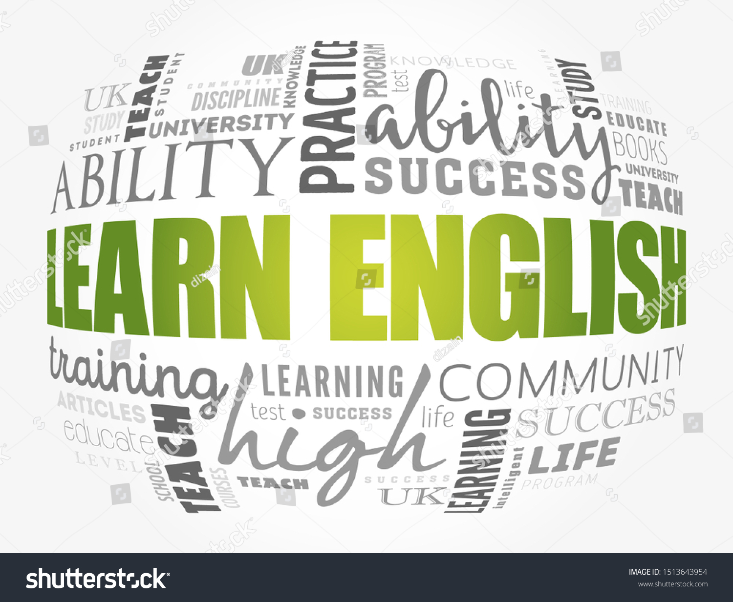 Learn English Word Cloud Collage Education Stock Vector Royalty Free