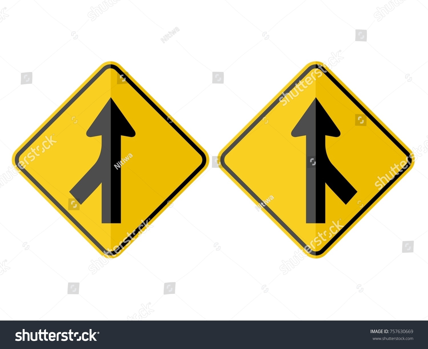 Left Right Merging Traffic Warning Sign Stock Vector Royalty Free