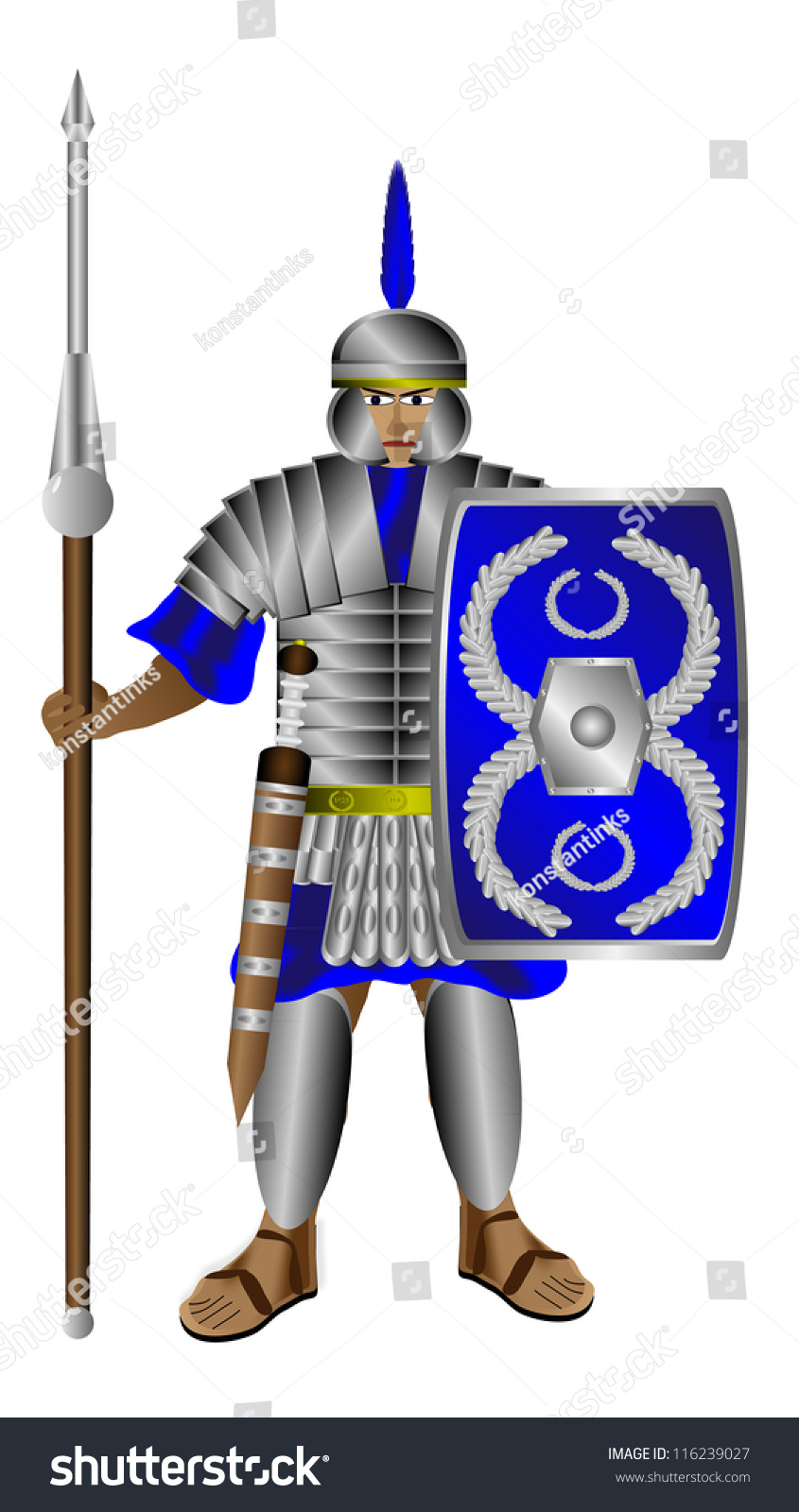 Legionnaire Roman Soldier With Shield And Lance Isolated On White