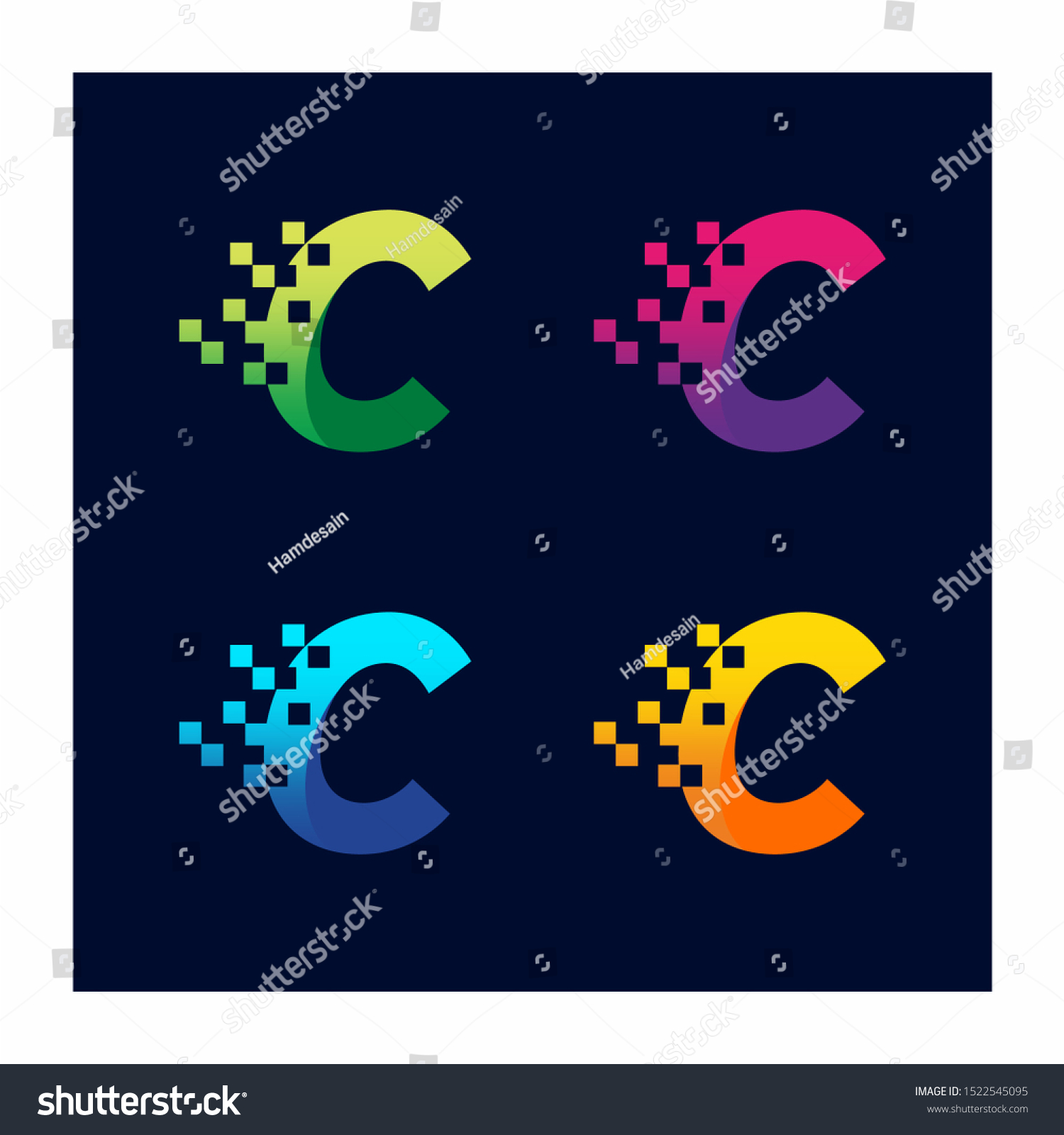 Letter C Pixel Technology Logo Design Stock Vector Royalty Free