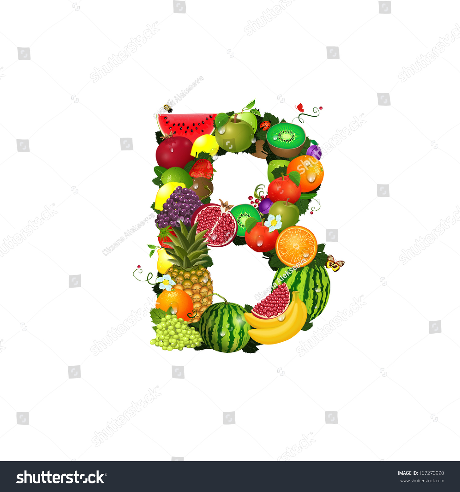 Letter Of Juicy Fruit B Stock Vector Illustration 167273990 : Shutterstock