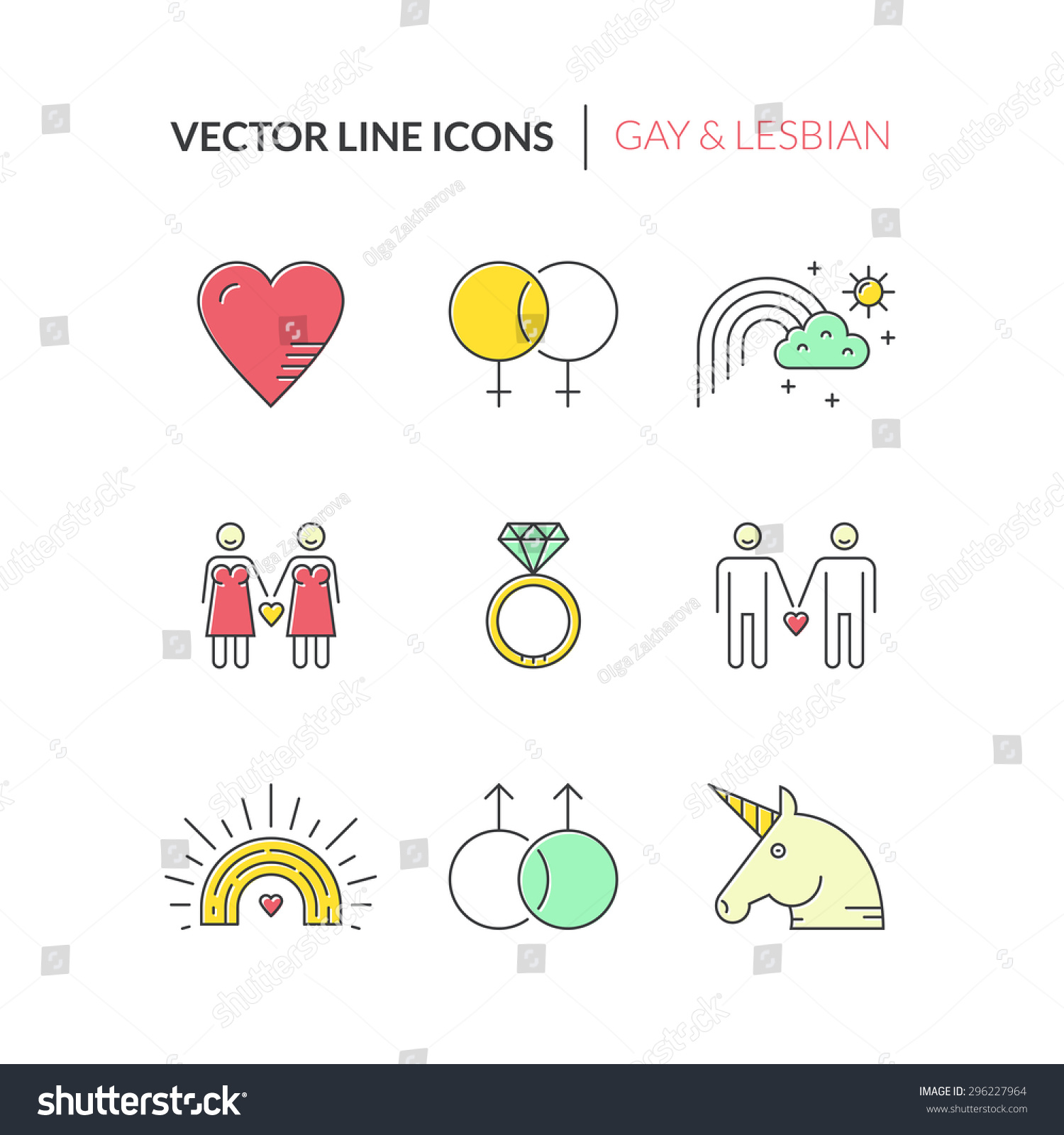 Lgbt Community Symbols Including Rainbow Unicorn Stock Vector 296227964 Shutterstock