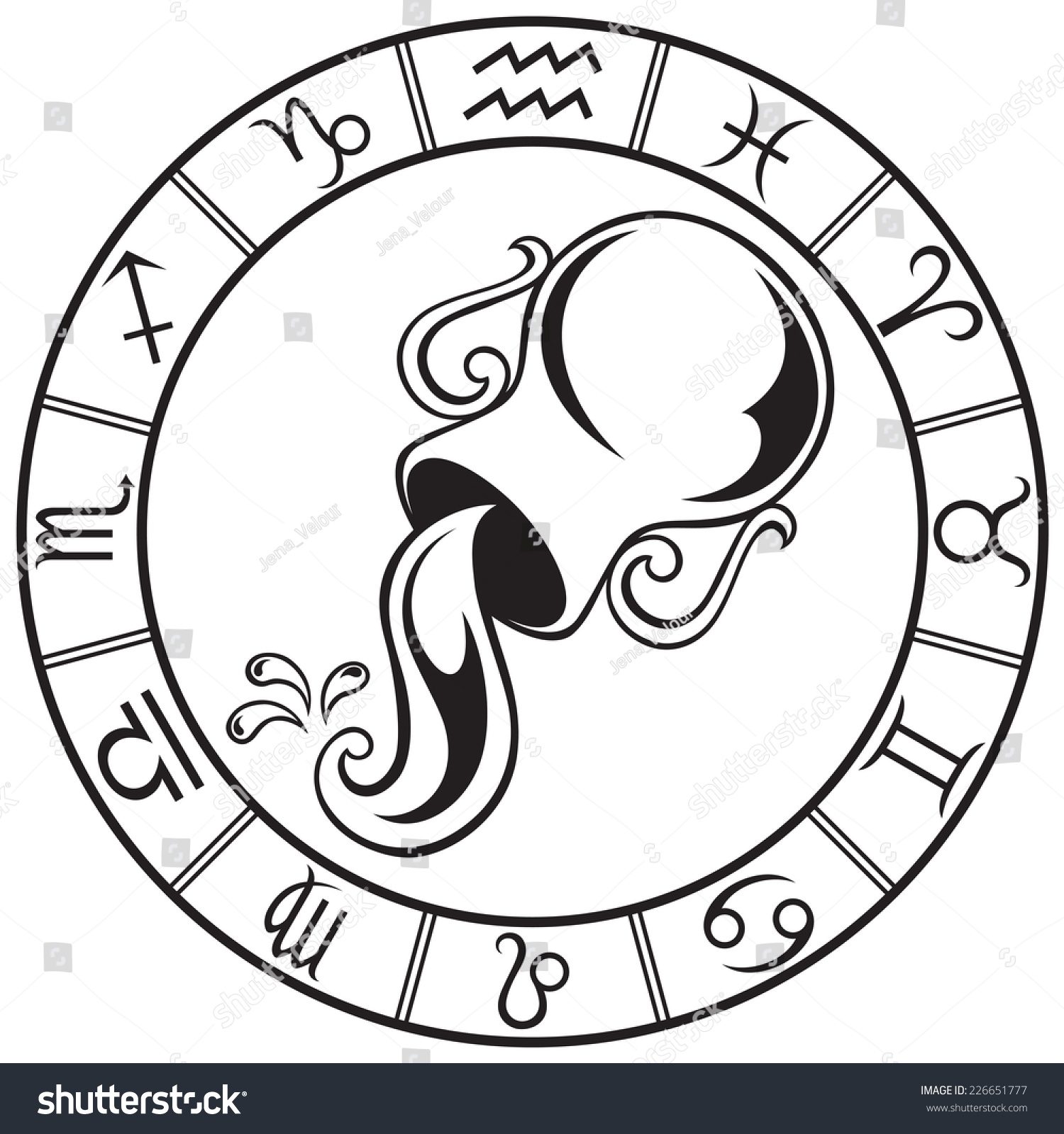 Zodiac Line Drawing : Line art aquarius sign round zodiac stock vector