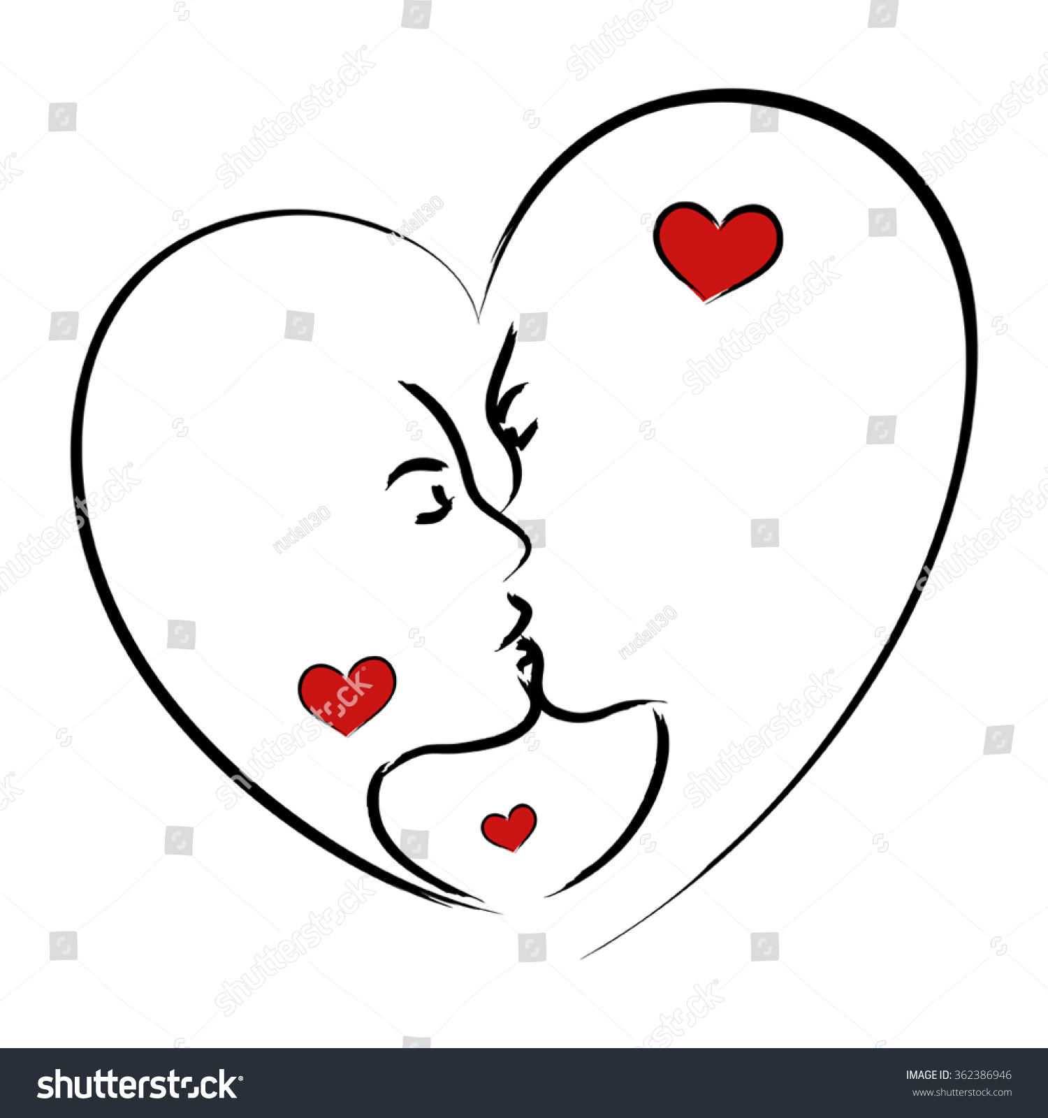 Line Art Illustration Of A Man And Woman Kissing In Heart Shape Symbol