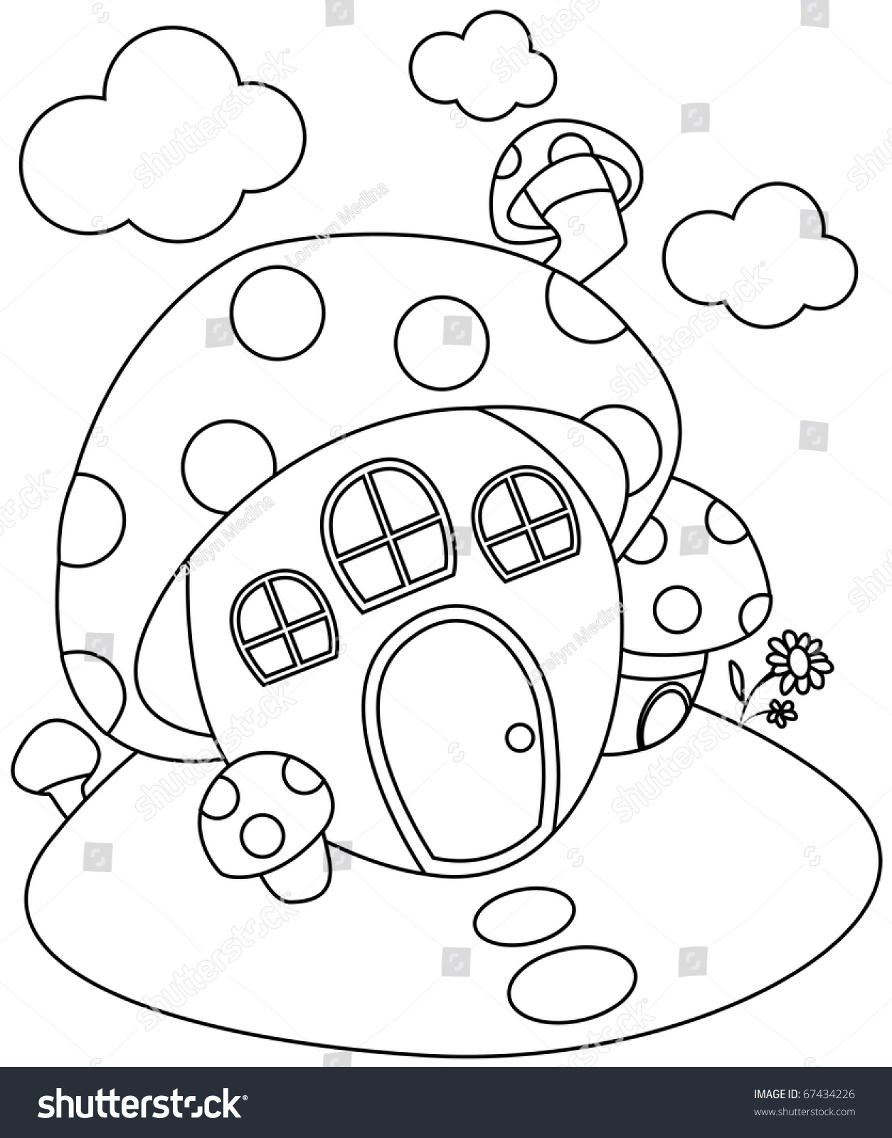 Line Art Illustration Of A Mushroom-Shaped House (Coloring Page