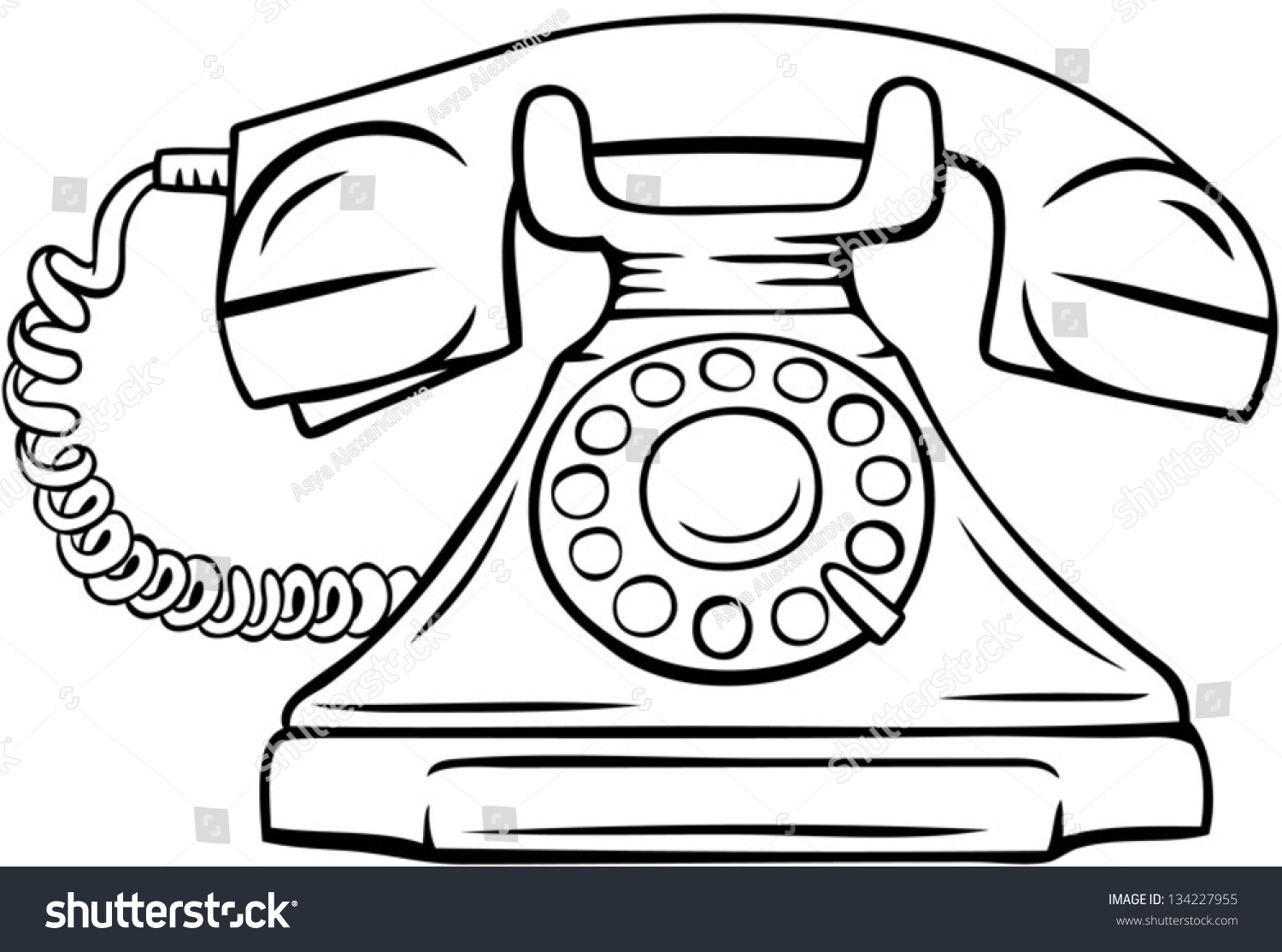 Line Drawing Vintage Phone Vector Illustration Stock Vector 134227955