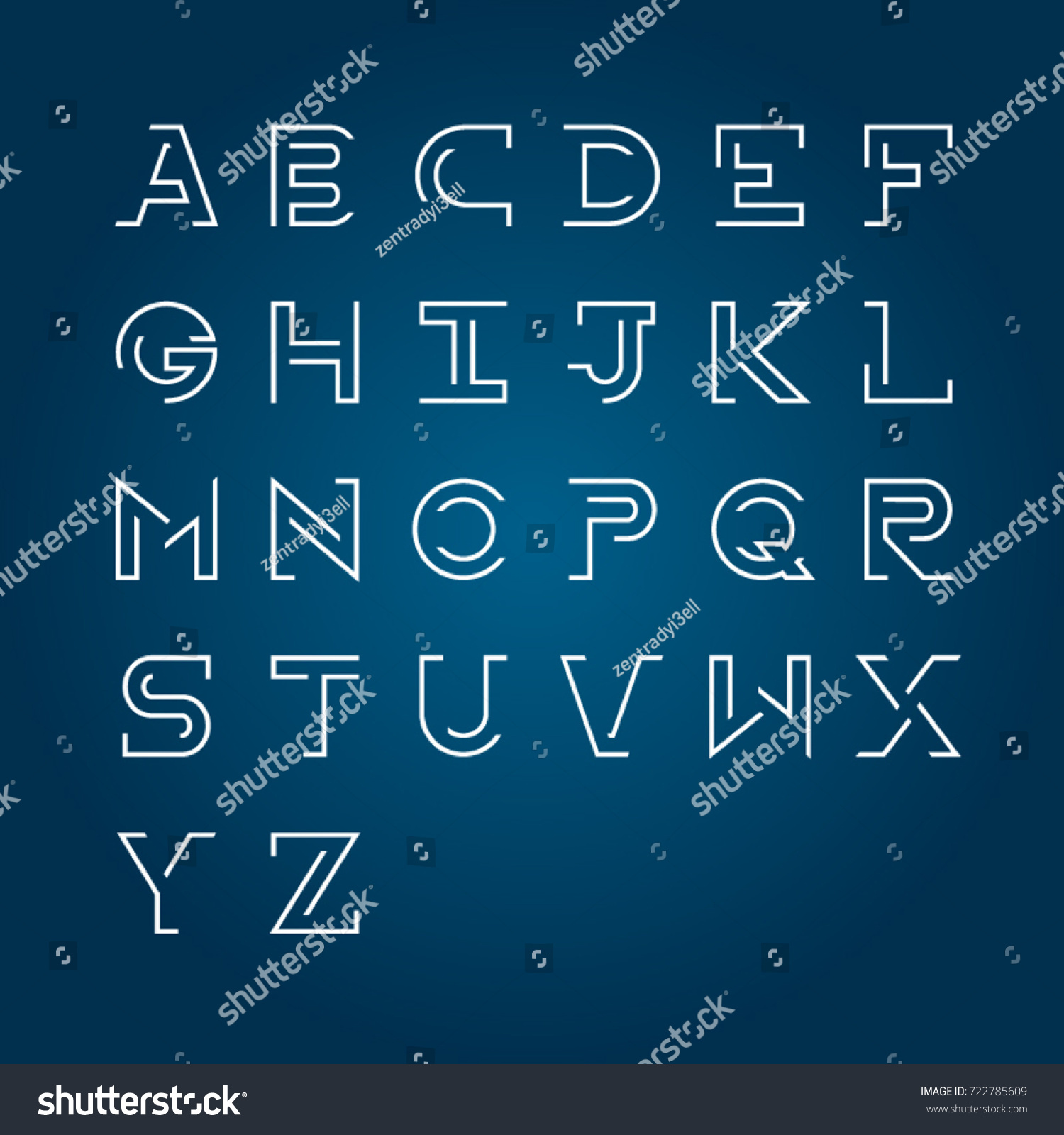 Linear Uppercase Modern Alphabet Design Setminimalist Stock Vector