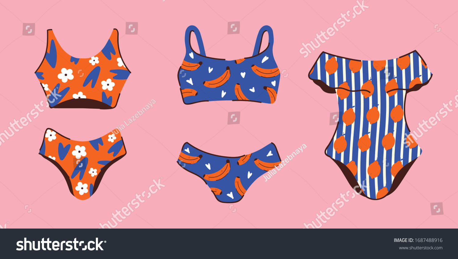 Lingerie Swimsuits Vector Stickers Set Various Stok Vekt R Telifsiz