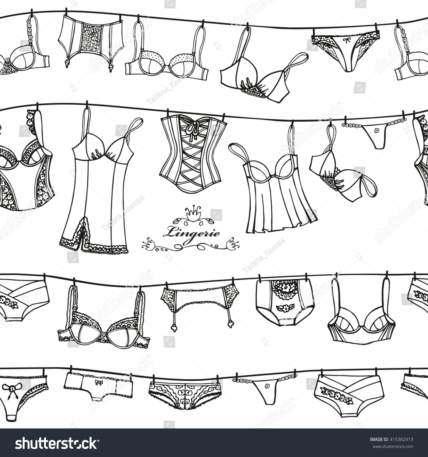 Lingerie Woman Underwear Hang On Ropevector Stock Vector