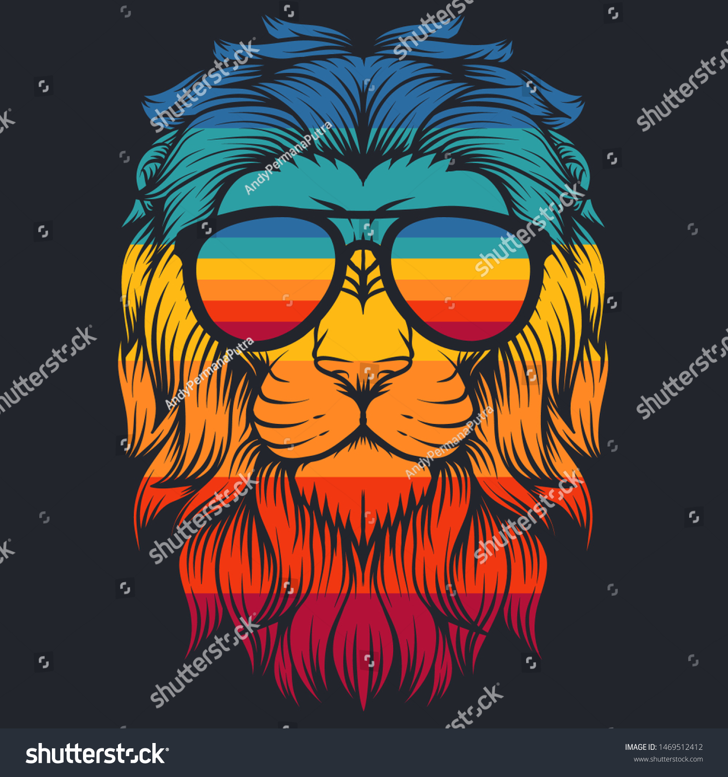 Lion Cool Retro Eyeglasses Vector Illustration Stock Vector Royalty