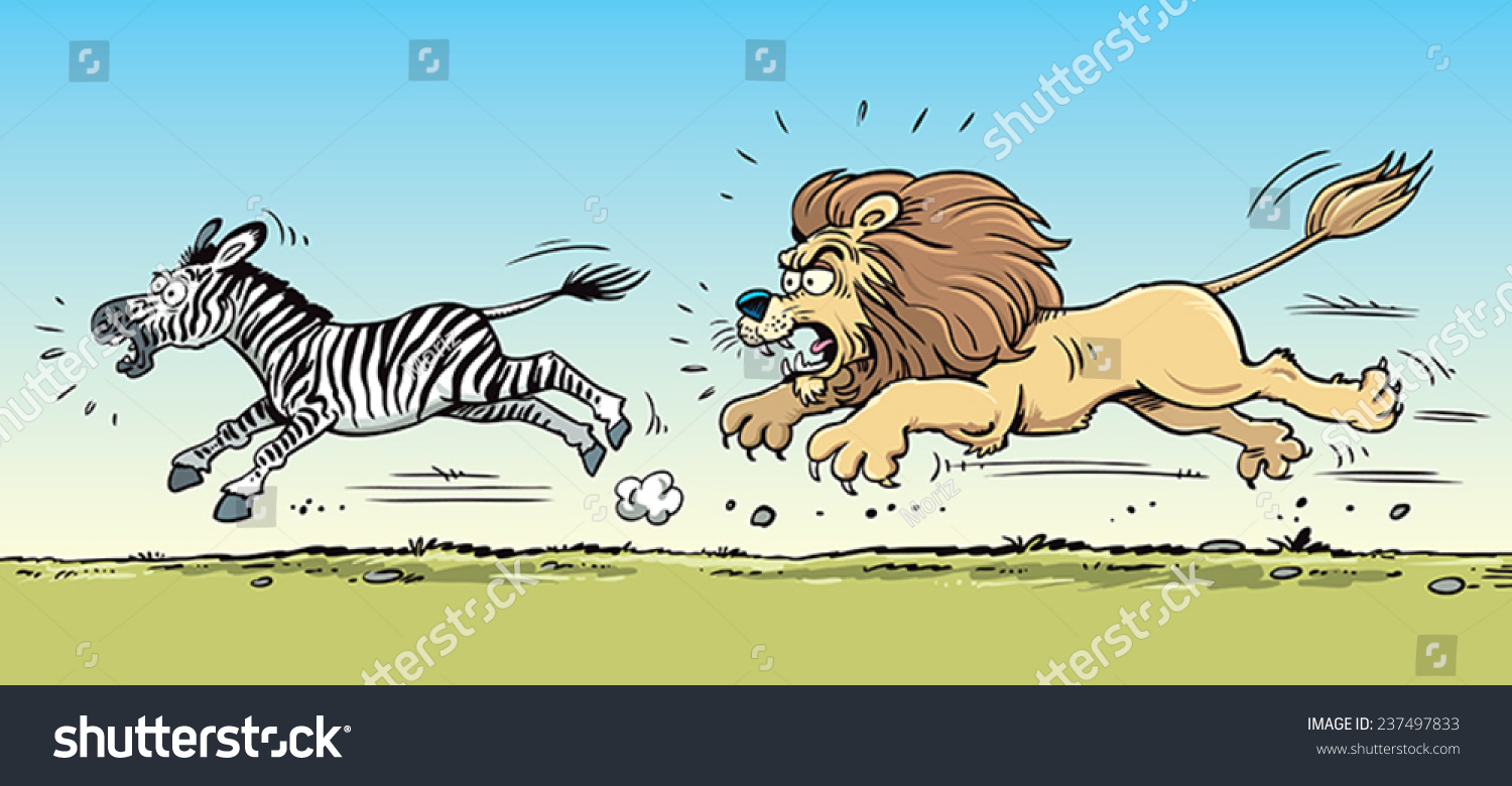 Lion Hunting A Zebra Stock Vector Illustration 237497833 : Shutterstock