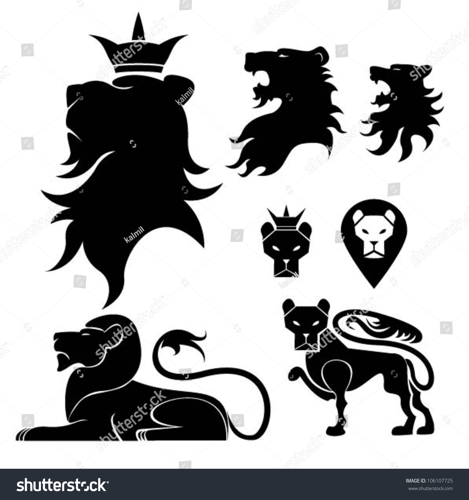 Lion Set Heraldry Stock Vector Illustration 106107725 : Shutterstock