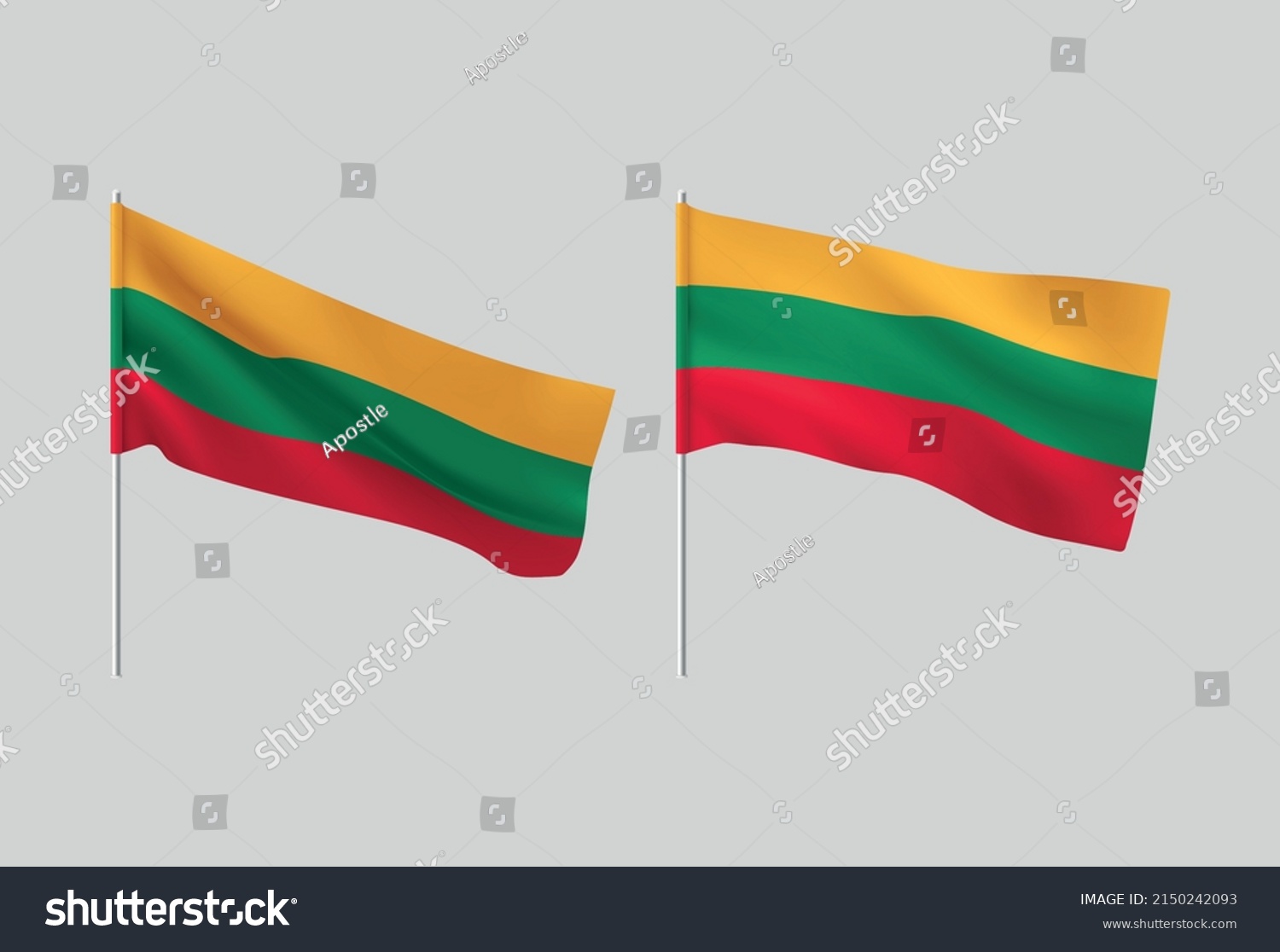 Lithuania Flags Set National Realistic Lithuanian Stock Vector Royalty