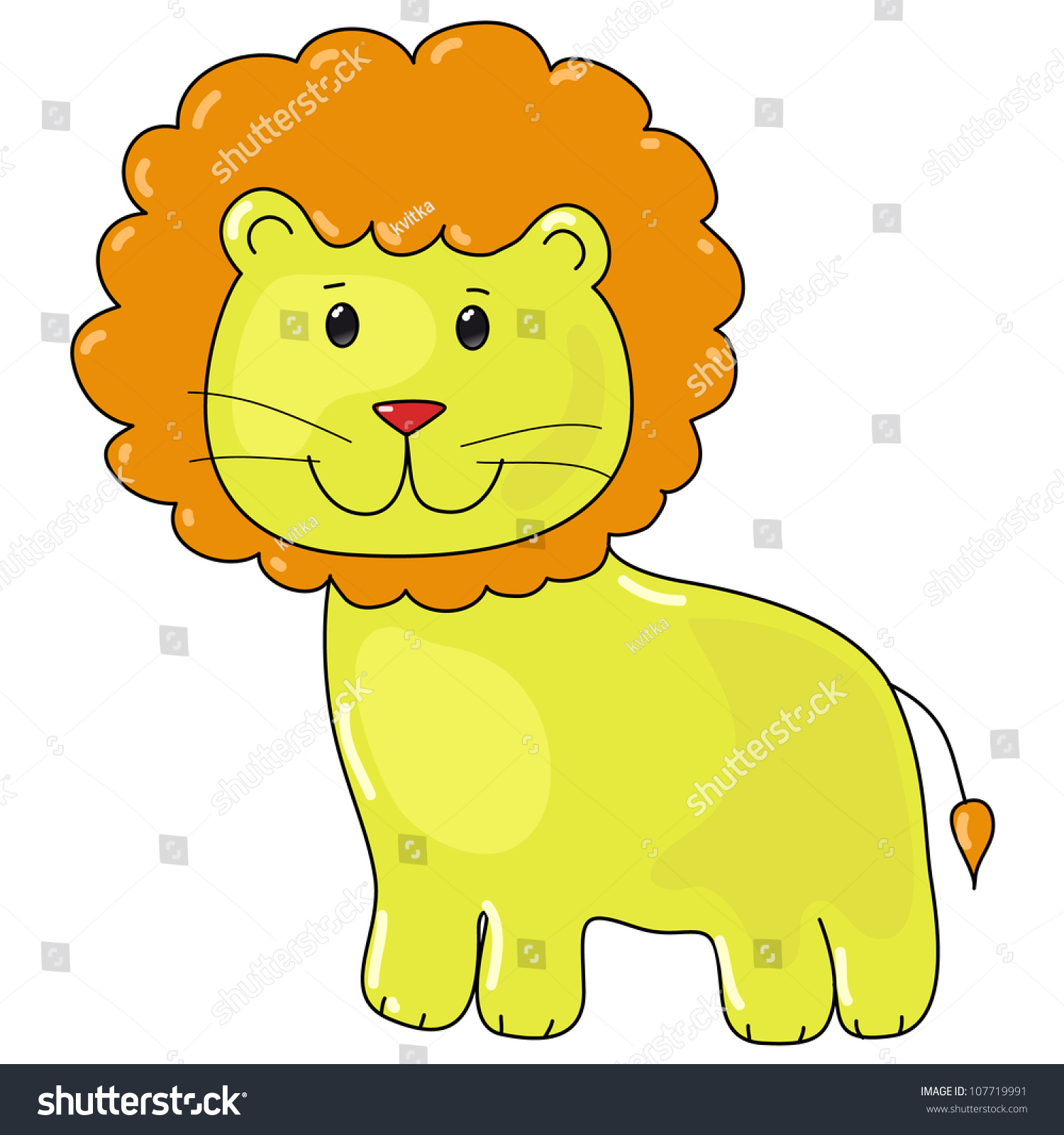 Little Happy Lion Cartoon, Isolated Stock Vector Illustration 107719991