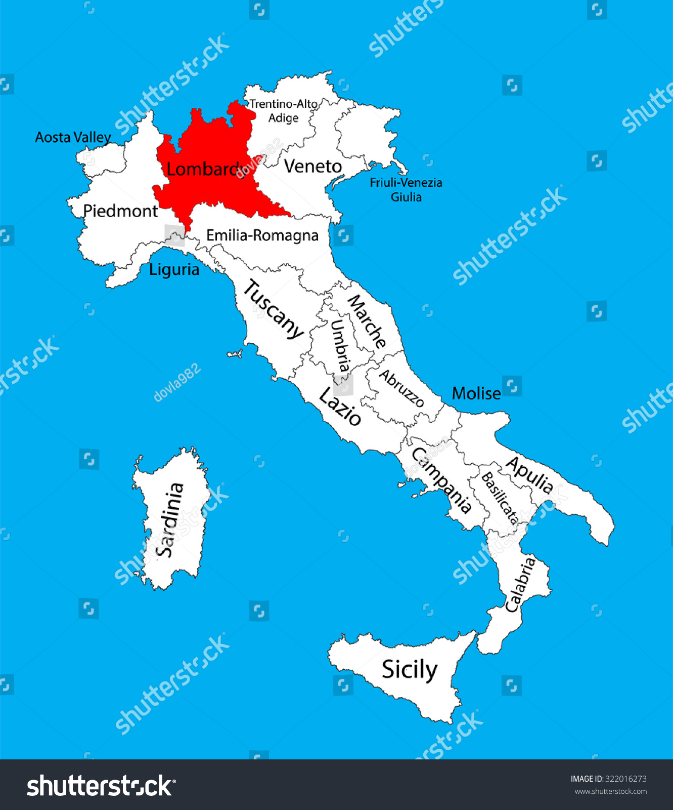 Lombardy Lombardia Italy Vector Map Illustration Isolated On Background