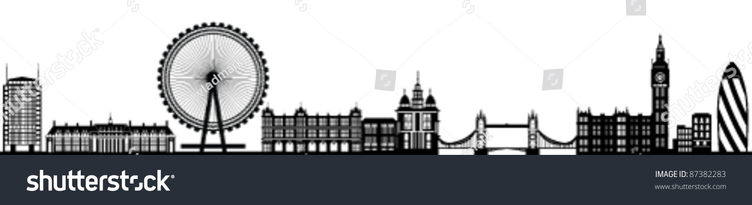 London Skyline Detailed Silhouette Black Vector Illustration - 87382283