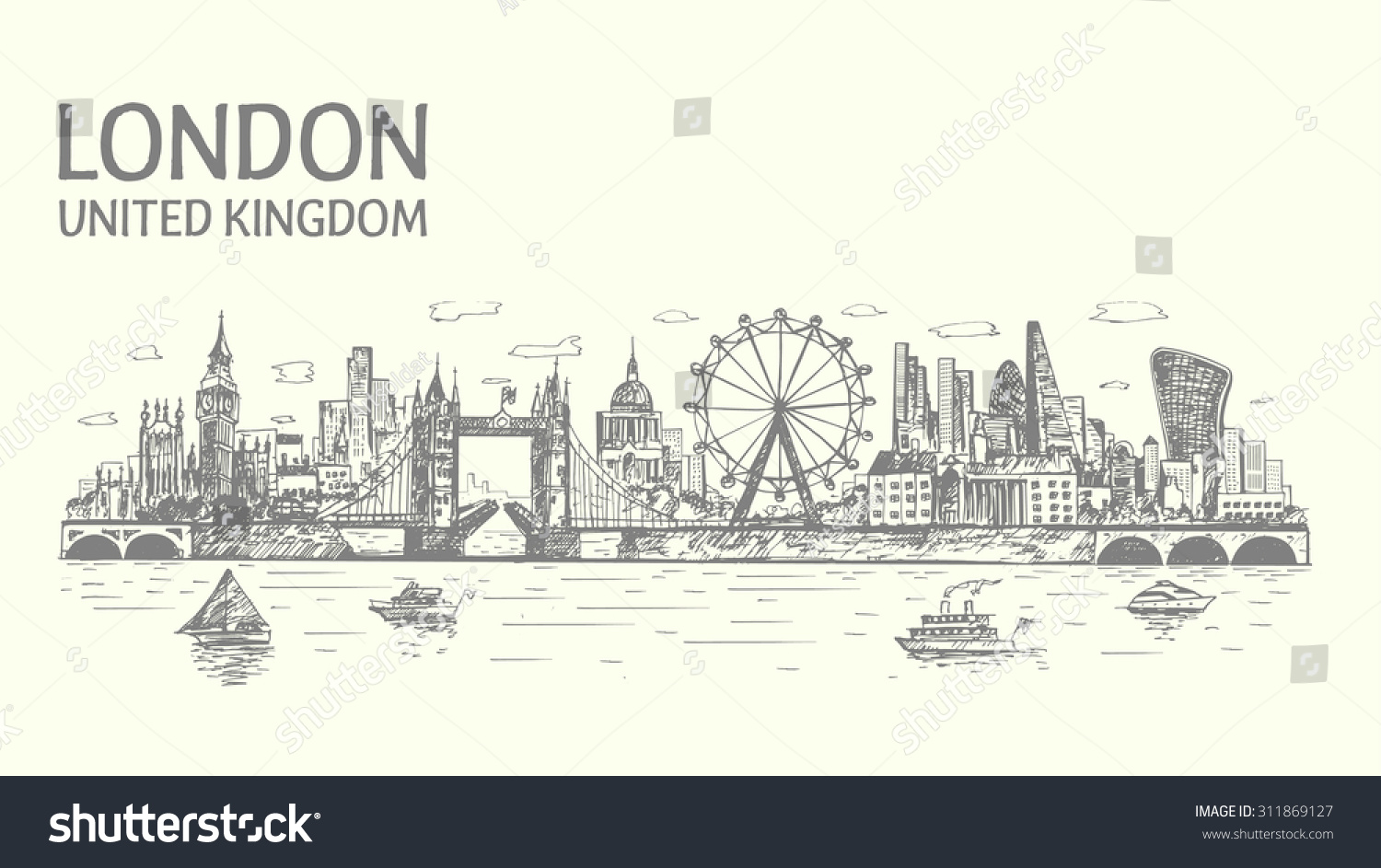 London Skyline Hand Drawn Sketched Isolated Stock Vector 311869127