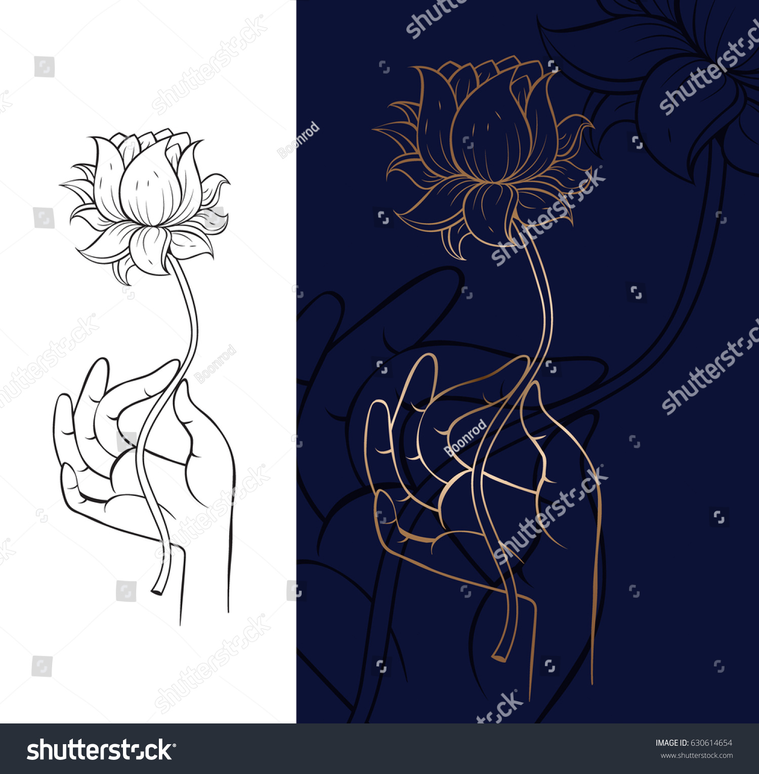 Lord Buddhas Hand Holding Lotus Flower Stock Vector 630614654