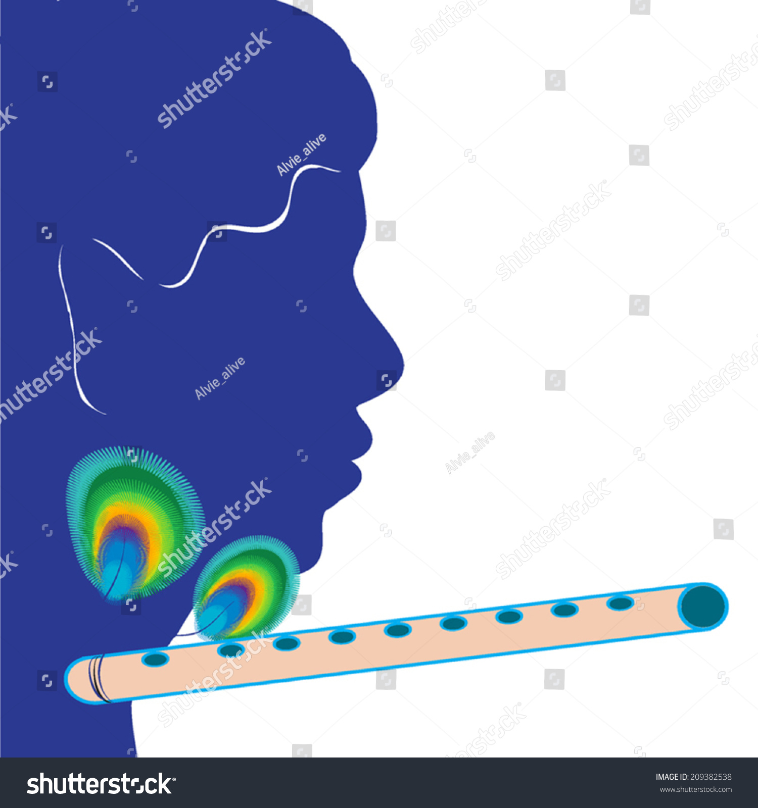 Lord Krishna Flute Silhouette Face Bansuri Stock Vector 209382538