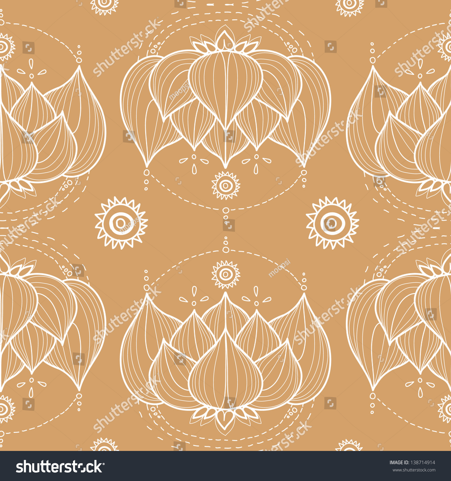 Lotus Flower Vector Seamless Pattern 138714914 Shutterstock 3483