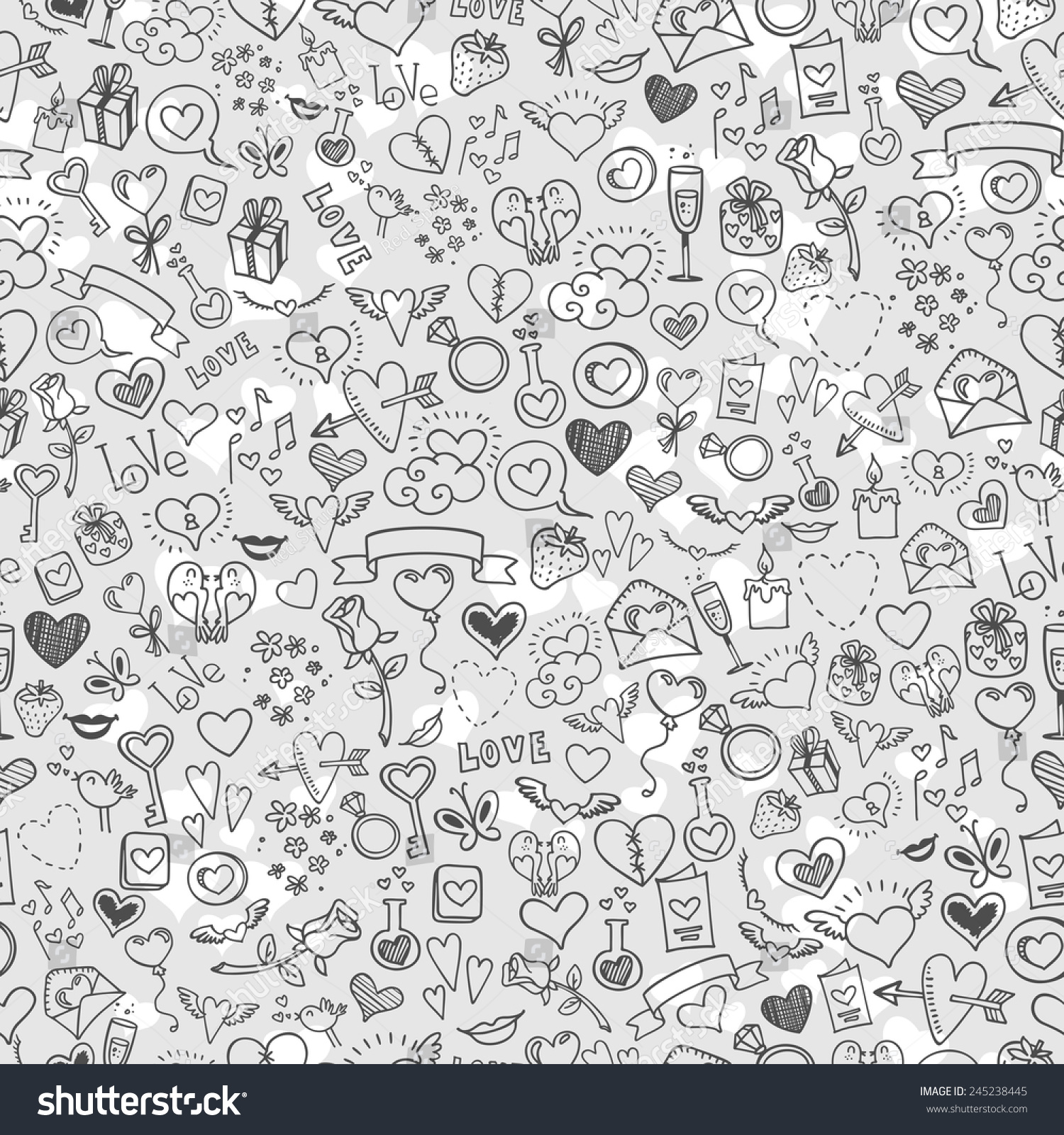 Love Hearts Doodles Seamless Background Vector Stock Vector Royalty