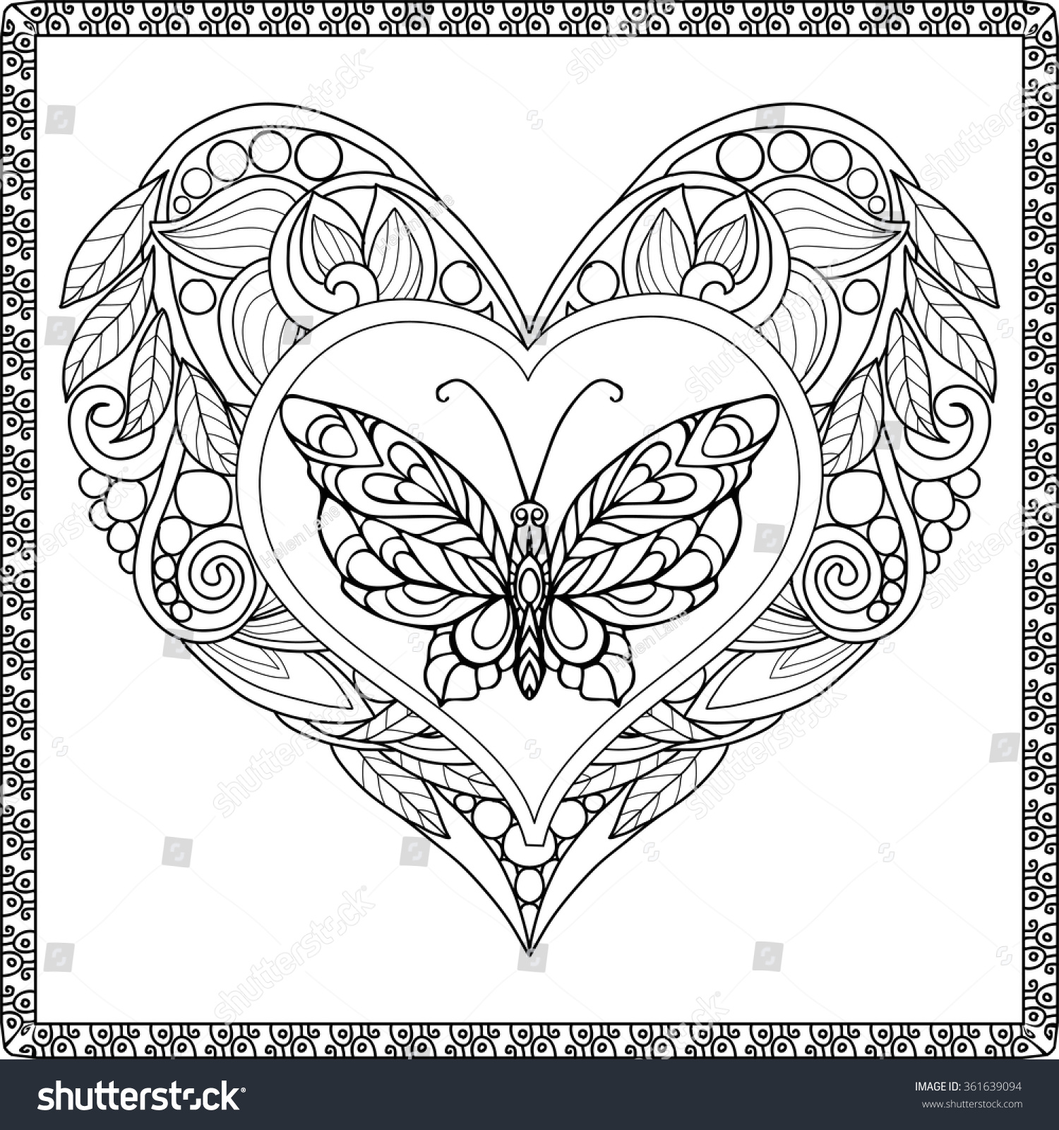 Love Heart Butterfly Coloring Book Adult Stock Vector 361639094 ...