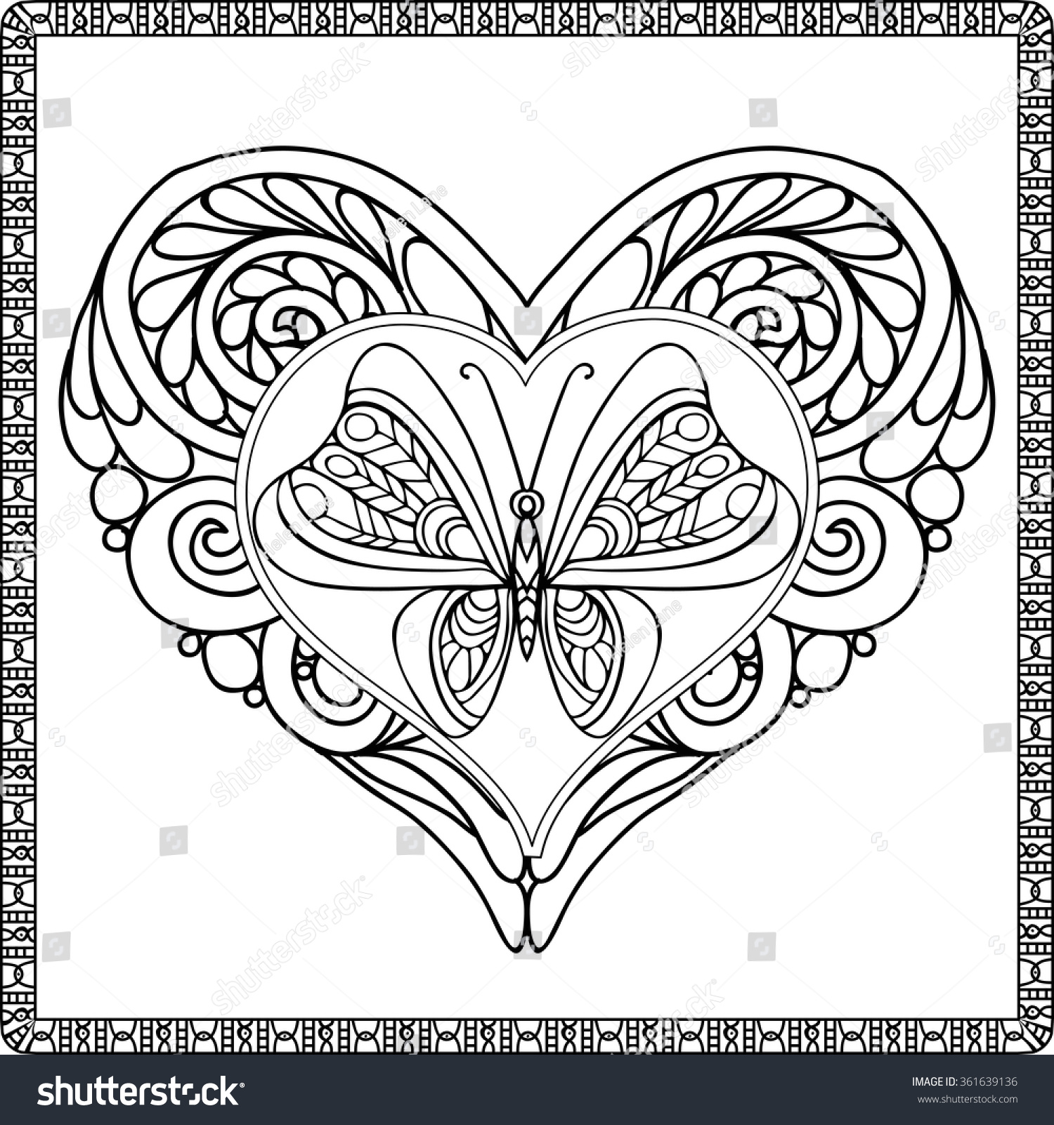 Love Heart Butterfly Coloring Book Adult Stock Vector 361639136