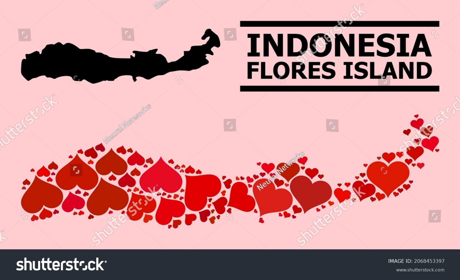 Love Mosaic Solid Map Indonesia Flores Stock Vector Royalty Free