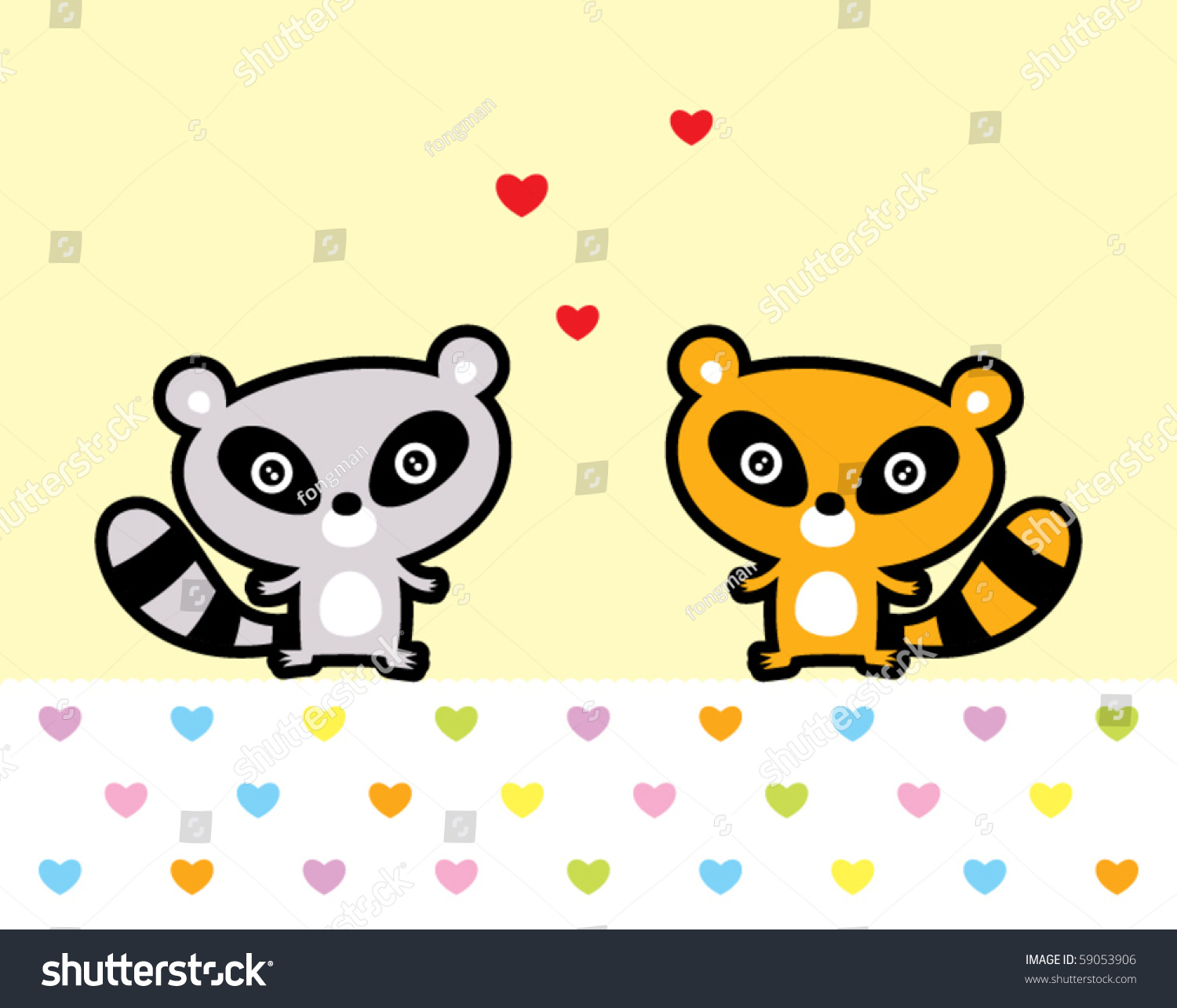 Love Raccoon Couple Doodle Stock Vector Illustration 59053906