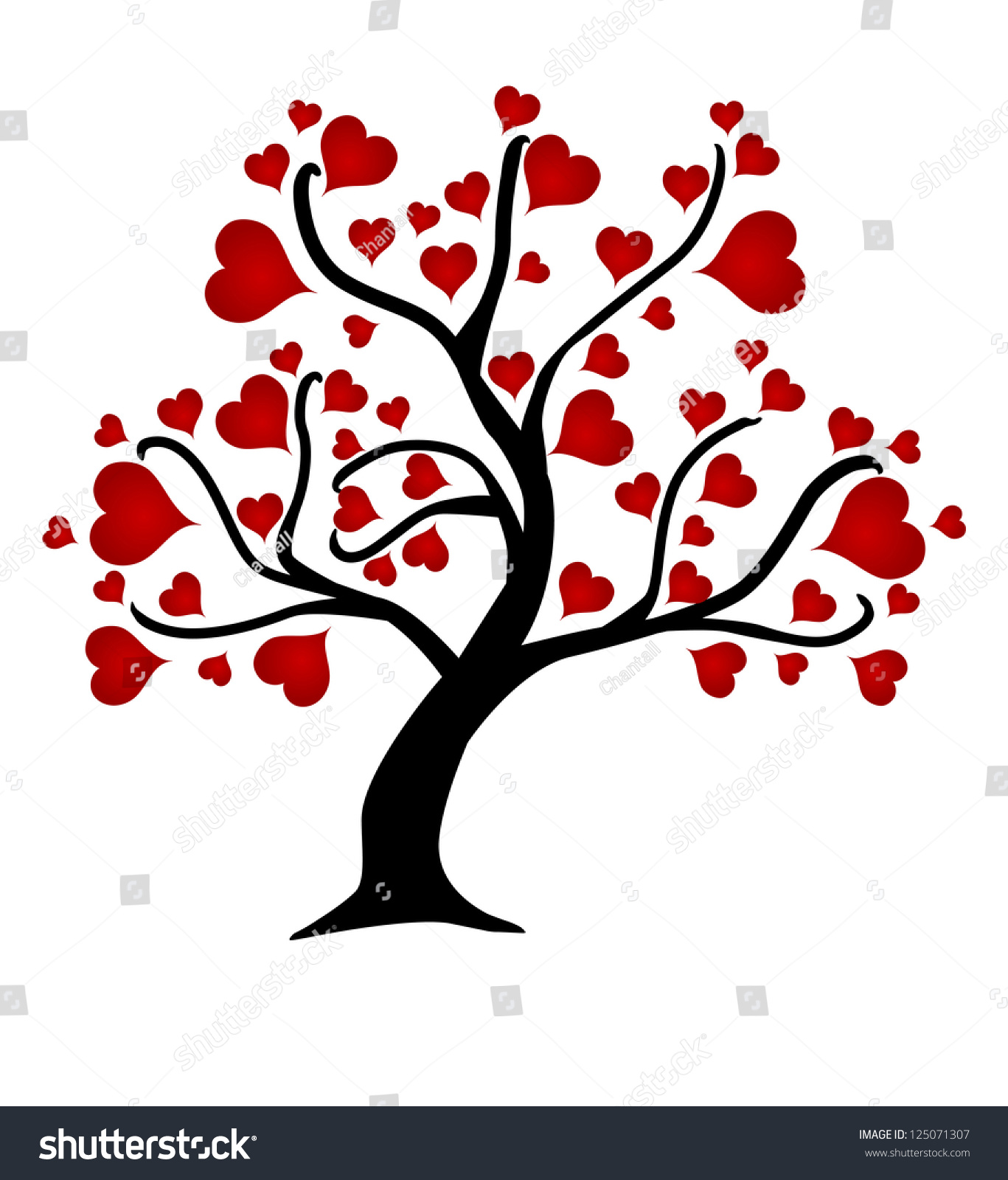 Love Tree Red Hearts Valentines Day Stock Vector 125071307 ...
