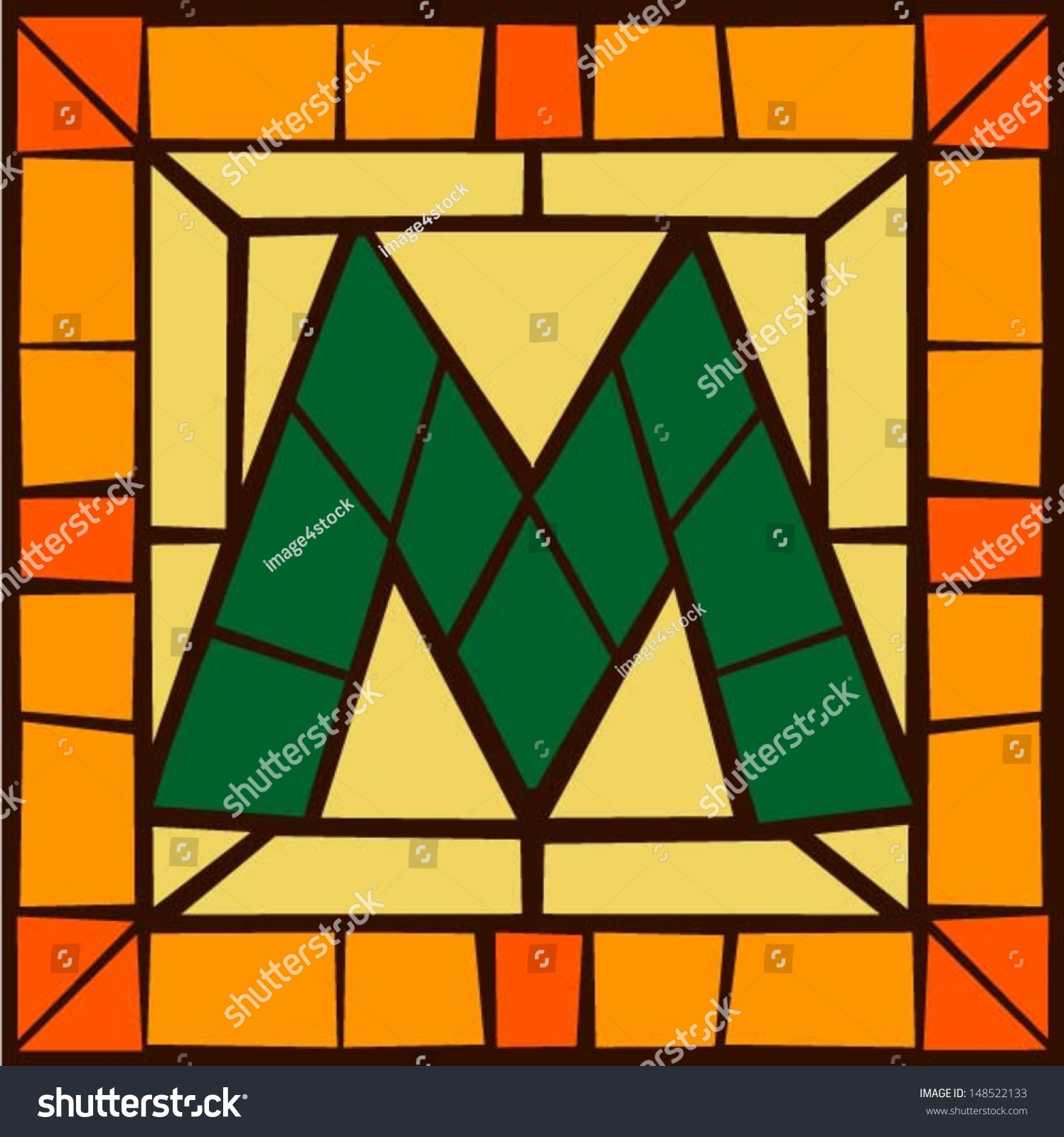 M Mosaic Alphabet Capital Letters Stained Glass Windows With Frame Or Tile Design Vector