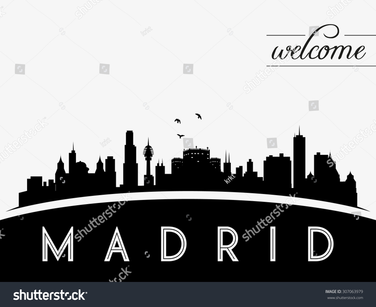 Madrid Spain Skyline Silhouette Vector Illustration Stock Vector 