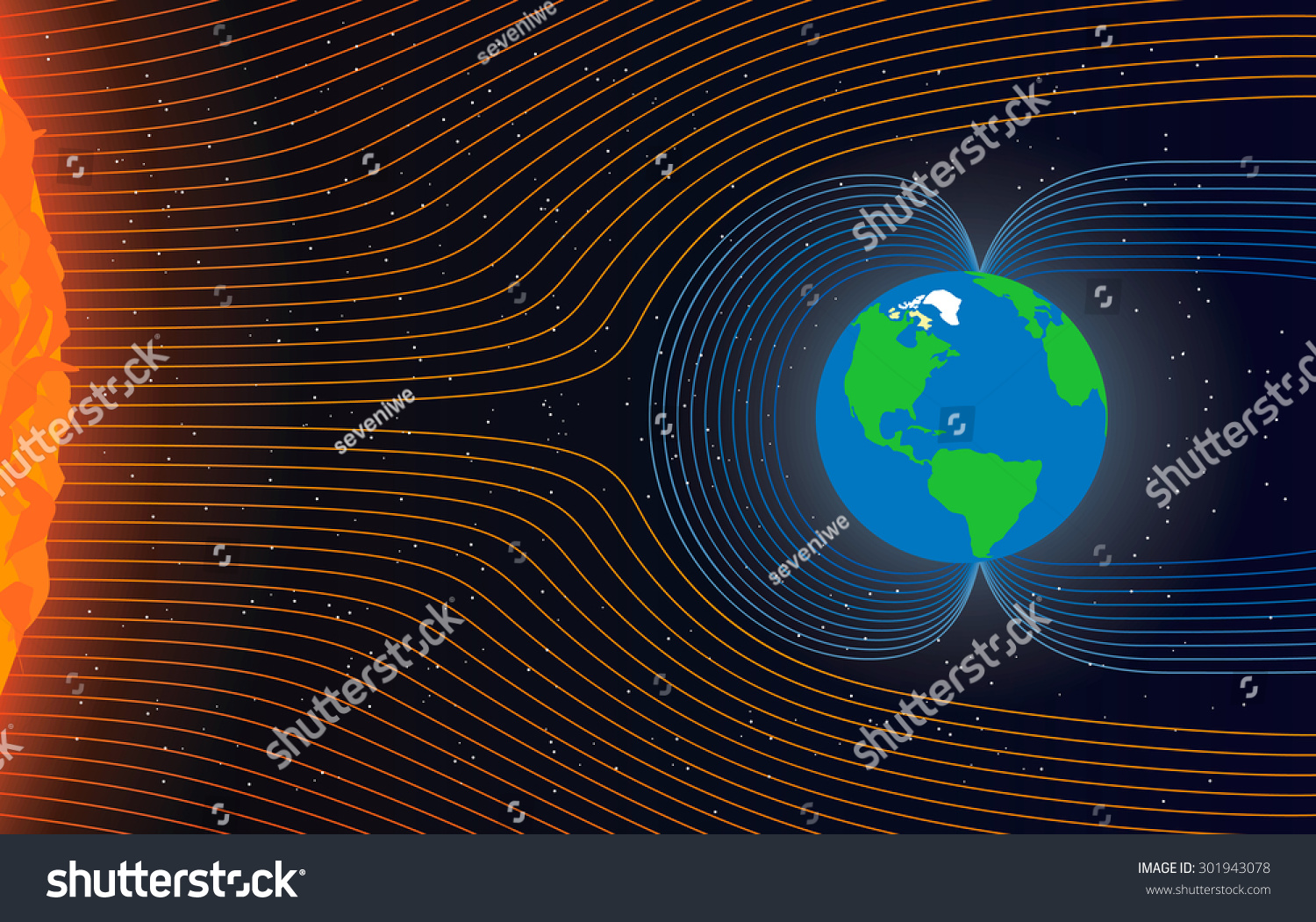 Magnetic Field Of Earth. Protect The Earth From Solar Wind, Vector ...