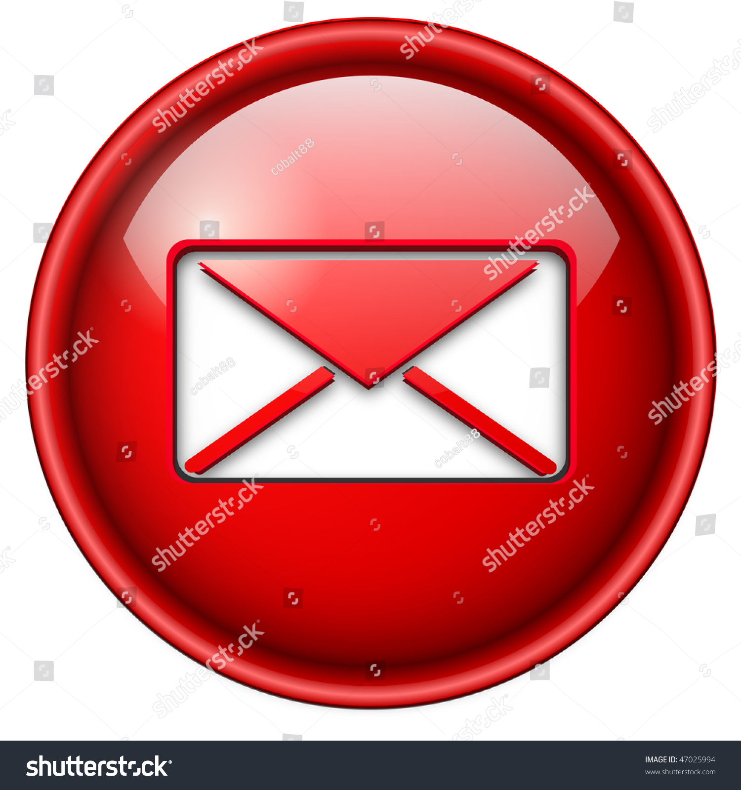 Mail, Email Icon, Button, 3d Red Glossy Circle. Stock Vector