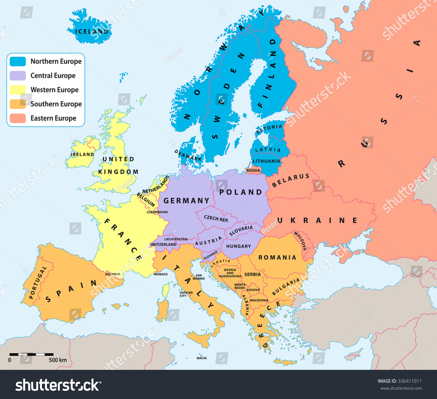 Main European Regions Map All Data Stock Vector 336411011 Shutterstock