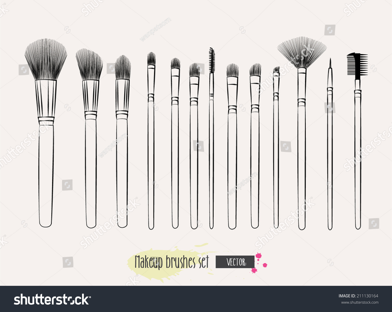 Makeup Brushes Hand Drawn Vector Set Stock Vector 211130164 Shutterstock