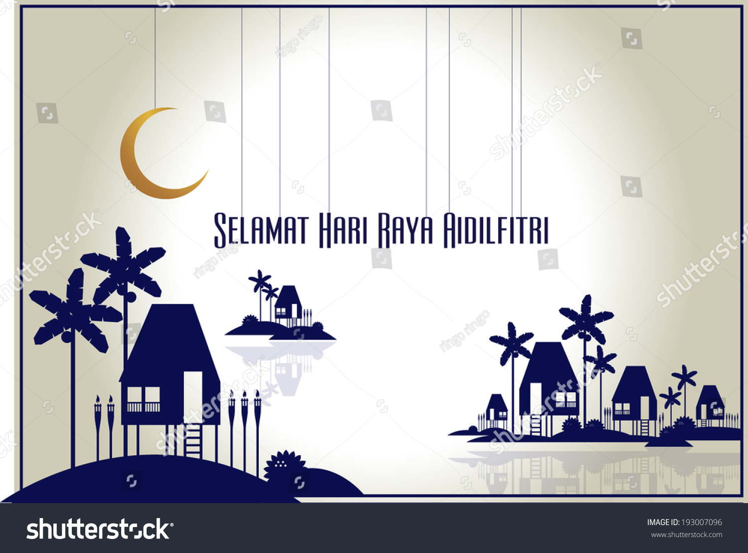 Malay Village, Crescent Moon With Stars Background For Malay New Year