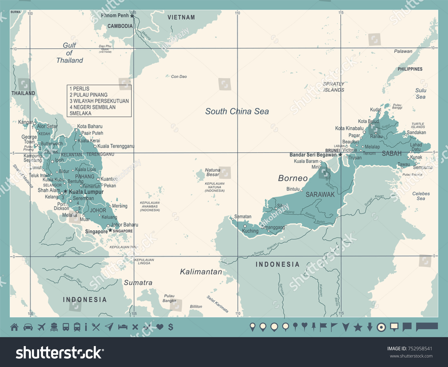 Malaysia Map Vintage Detailed Vector Illustration Vector De Stock