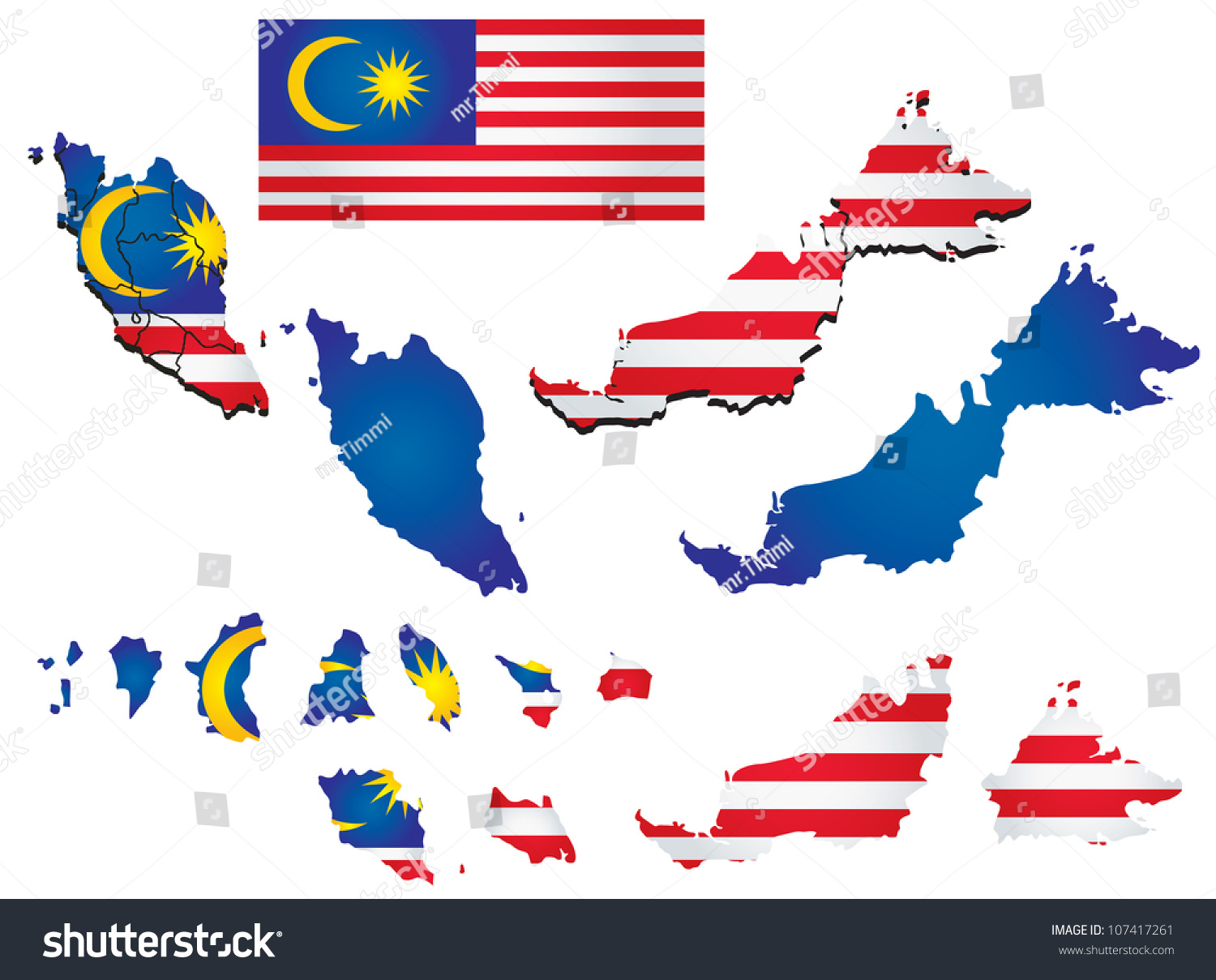 Malaysia Map With Flag Stock Vector Illustration 107417261 Shutterstock