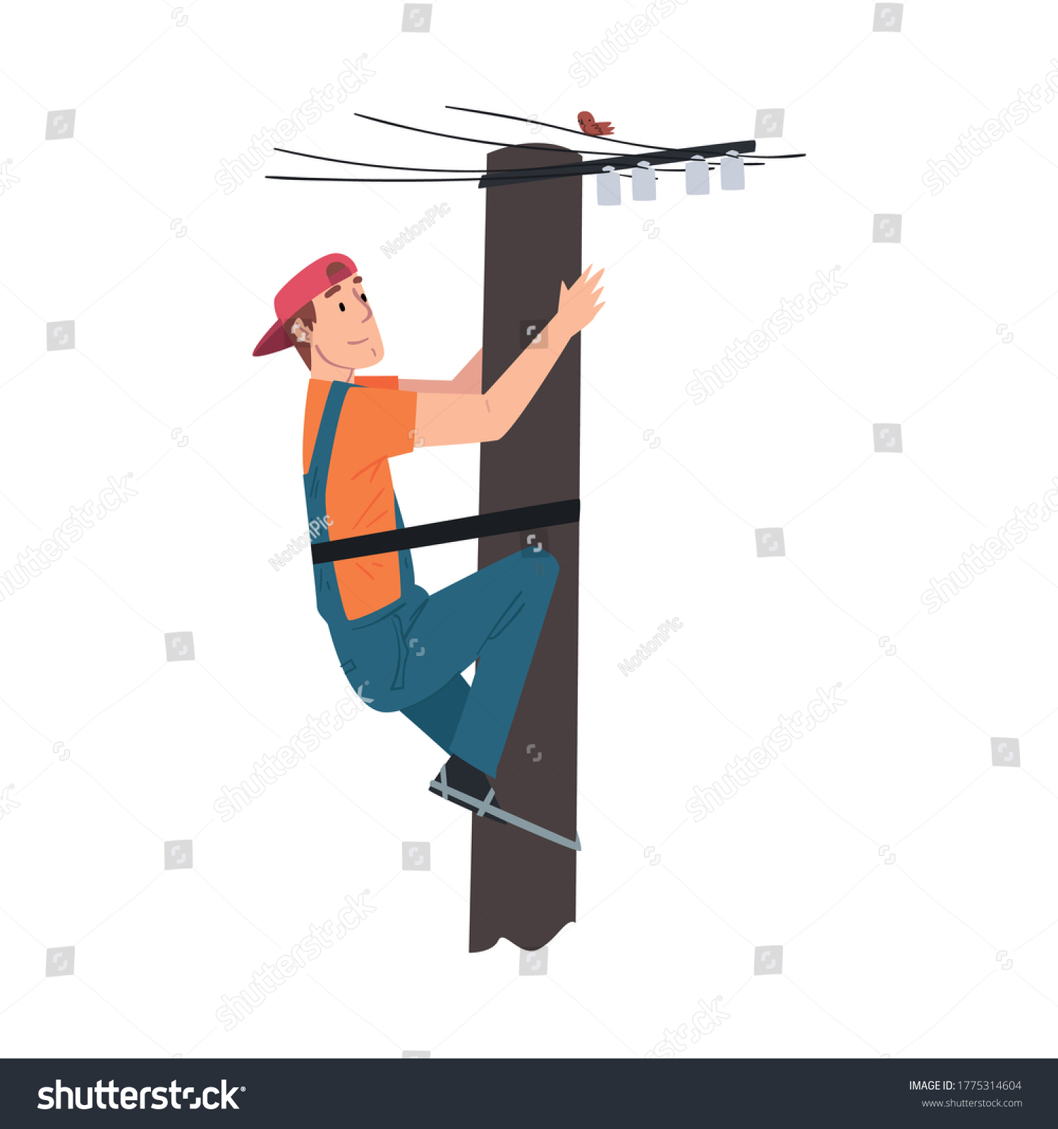 Male Electrician Engineer Working On Electric Stock Vector Royalty