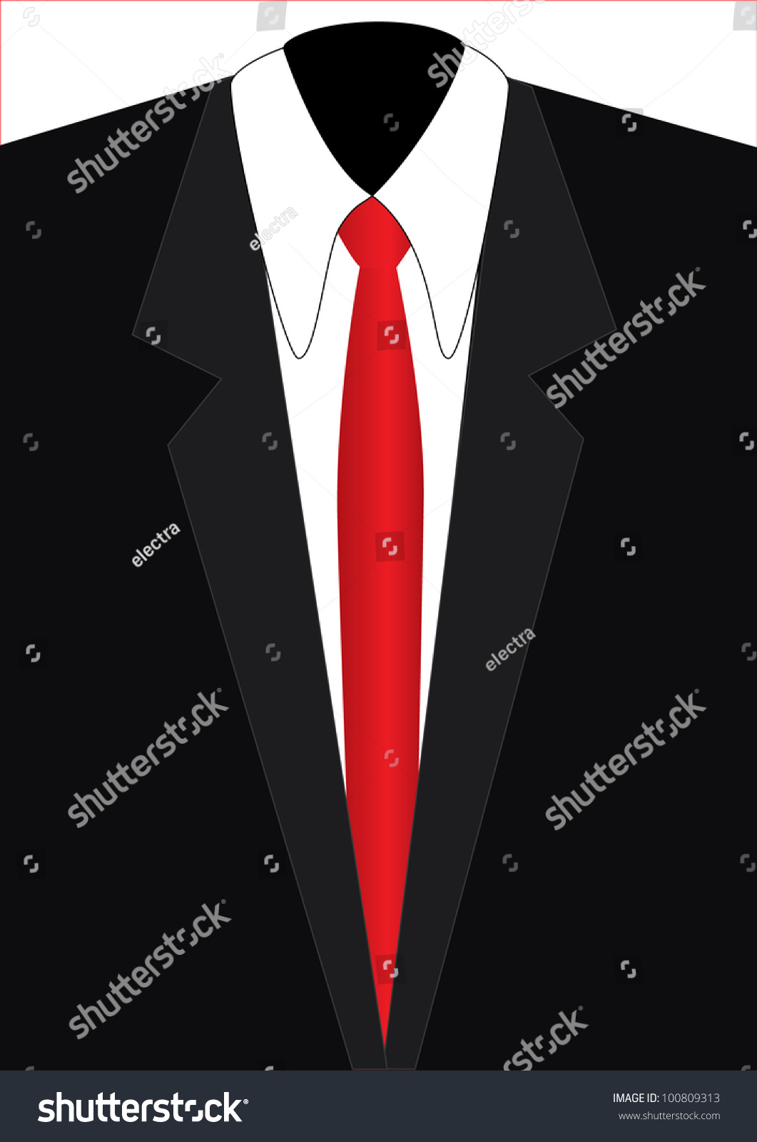 Male Suit Black With White Shirt And Red Tie Stock Vector Illustration
