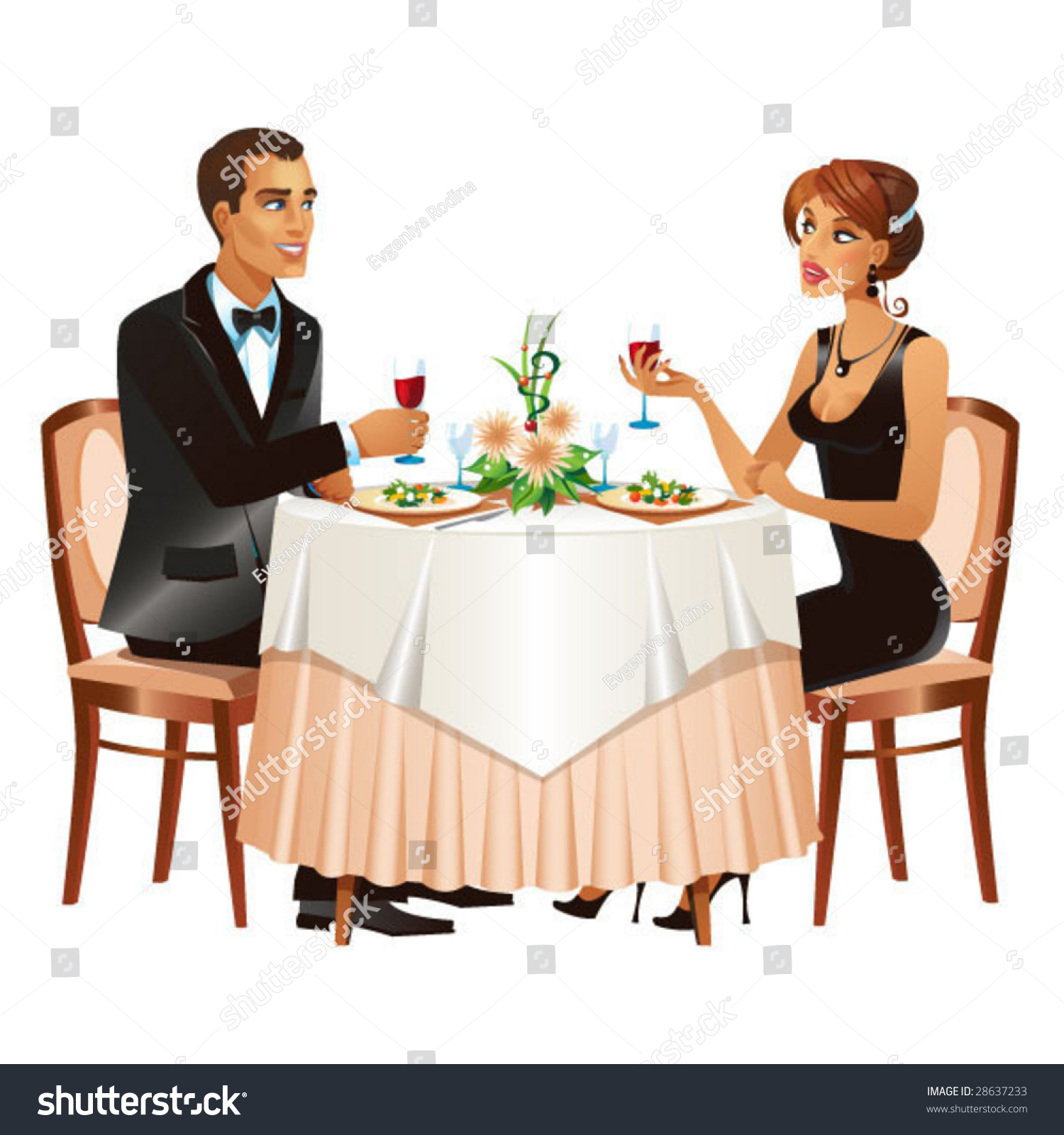 Man Woman Restaurant Beige Black White Stock Vector 28637233 Shutterstock