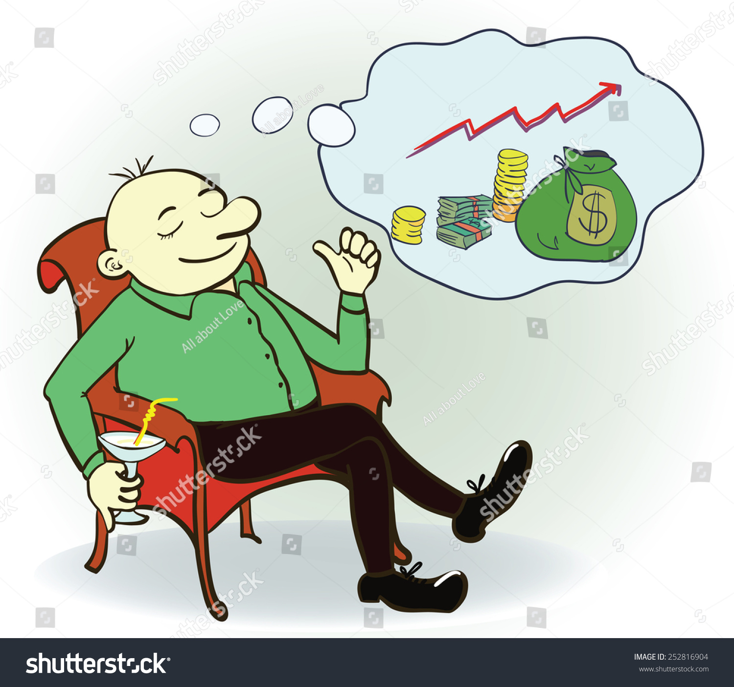 Man Dream About Money. Concept Cartoon Illustration. Vector - 252816904
