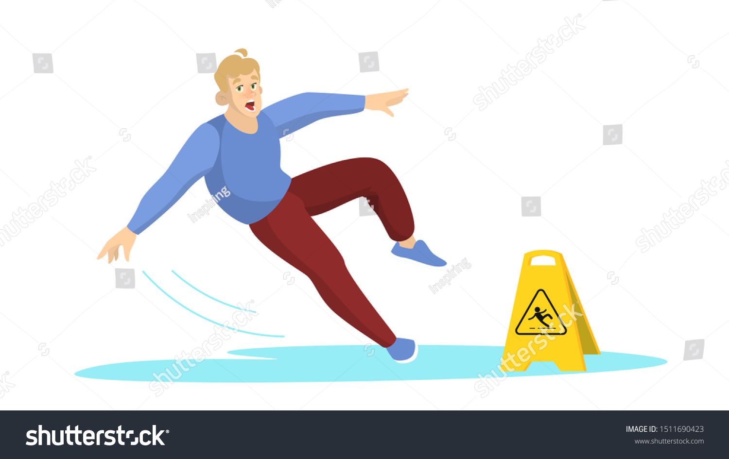 Man Falling On Wet Floor Caution Stock Vector Royalty Free