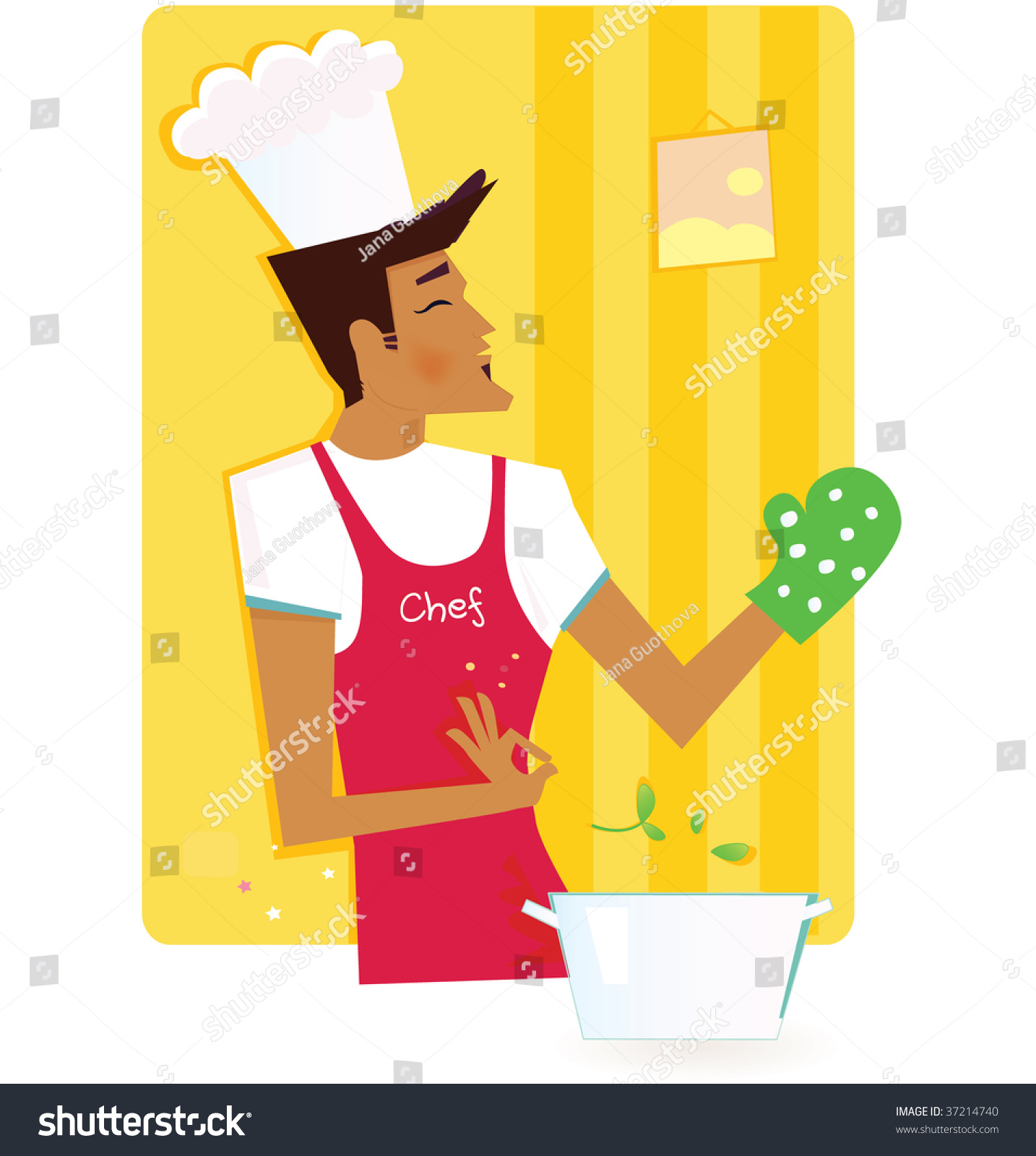 Man In The Kitchen. Chef In Style Kitchen Â?? Vector Illustration