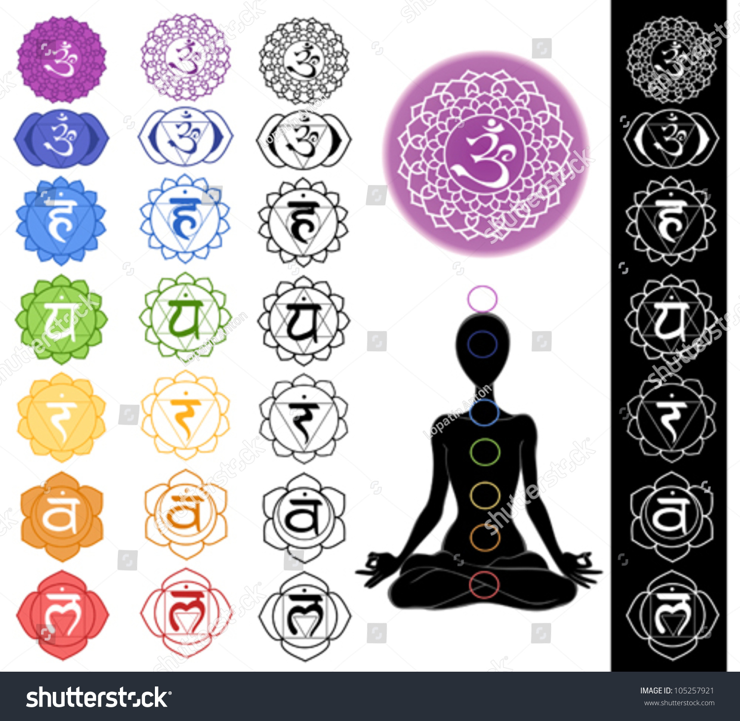 Man Silhouette In Yoga Position With The Symbols Of Seven Chakras Stock Vector Illustration